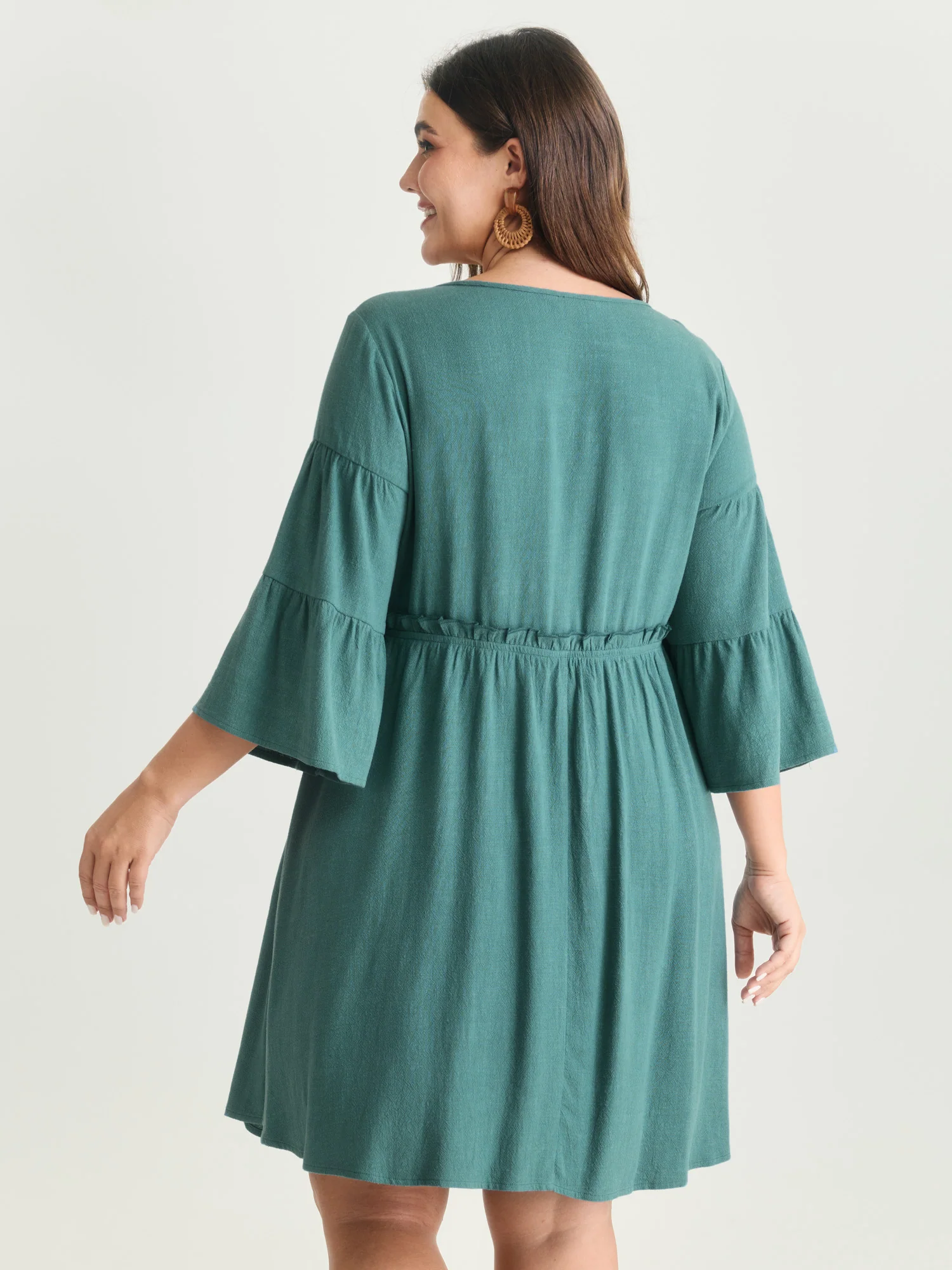 Rayon Linen Blend Tiered Sleeve Mini Dress - Image 4