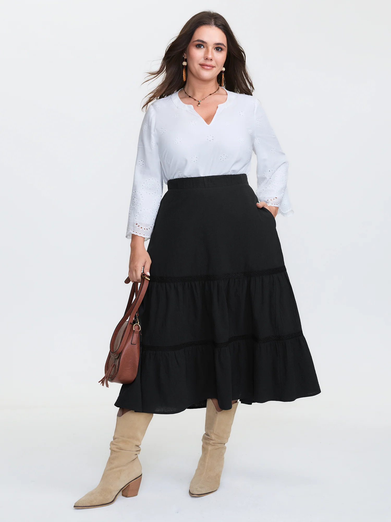 Tiered Solid Contrast Midi Skirt - Image 2