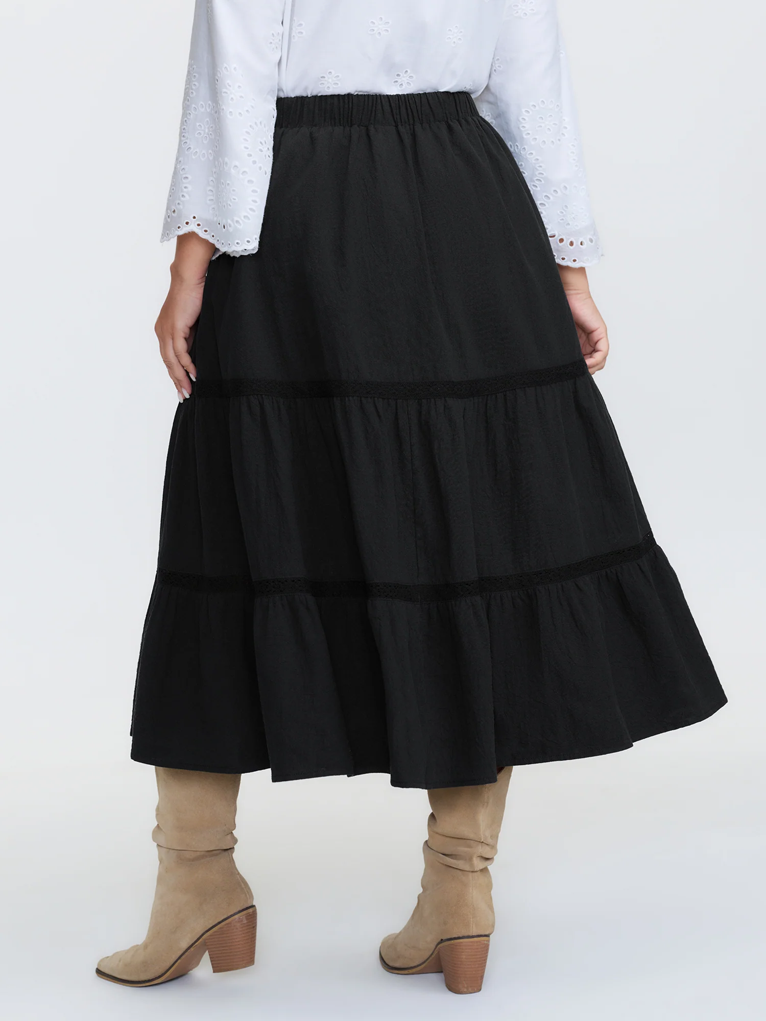 Tiered Solid Contrast Midi Skirt - Image 5