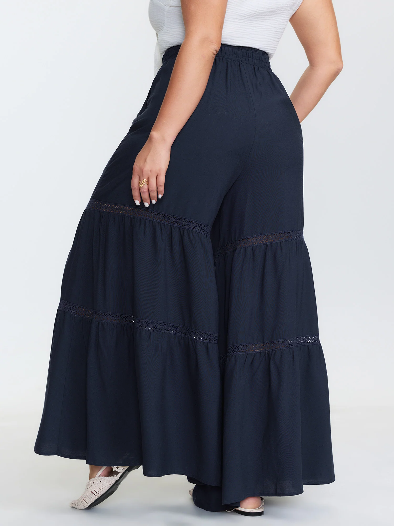 Tiered Spliced Drawstring Cut Out Flared Pants - Image 5