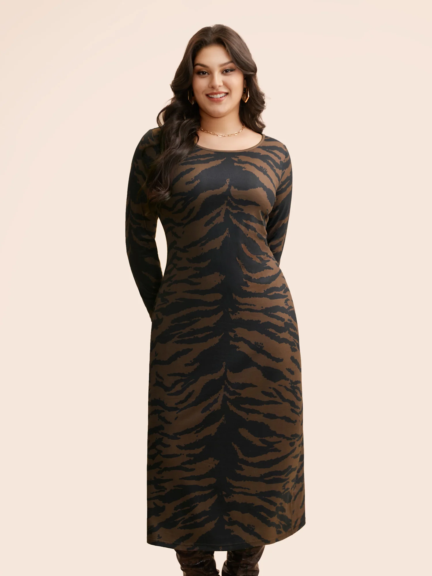 Tiger Print Boat Neck Midi Dress - Image 3