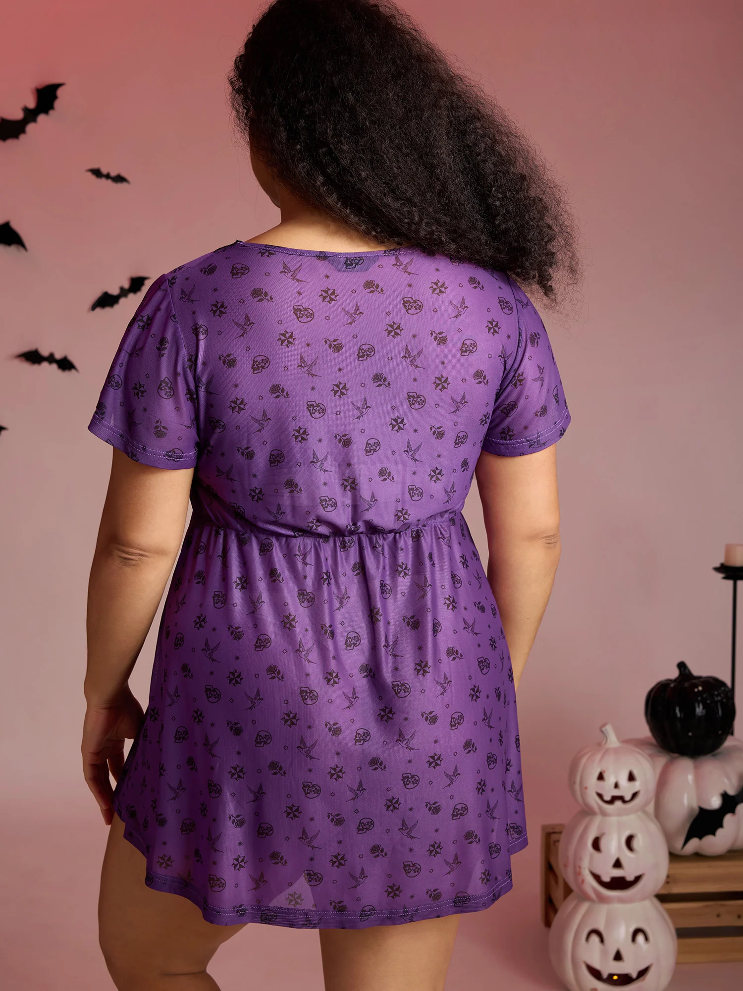 Halloween Fun Print Stretchy Waist Nightgown - Image 5