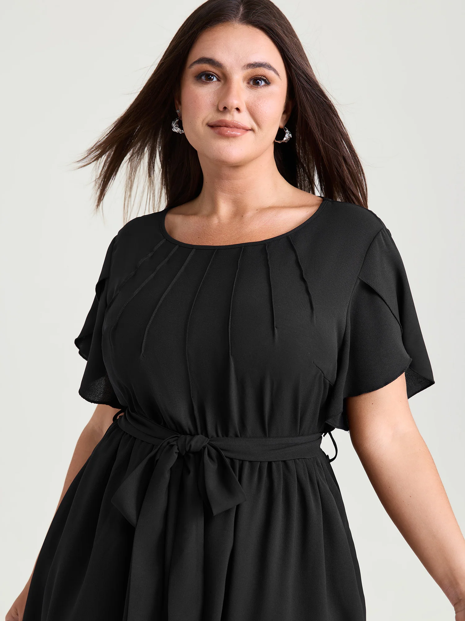 Timeless Waist-Tie Pleated Detail Mini Dress - Image 2
