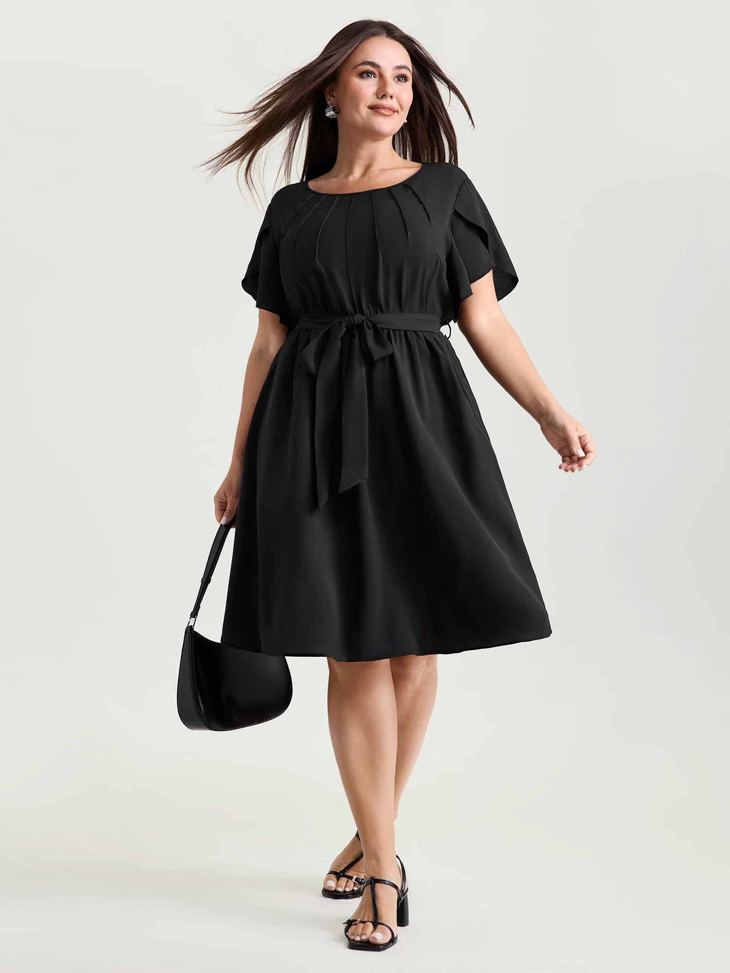 Timeless Waist-Tie Pleated Detail Mini Dress - Image 3