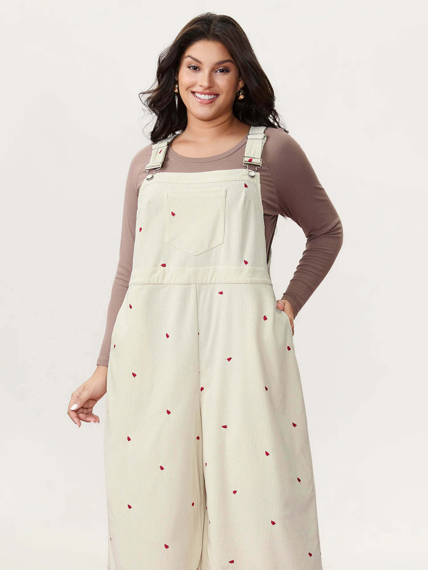Tiny Heart Embroidery Overall Straps Jumpsuit - Image 2