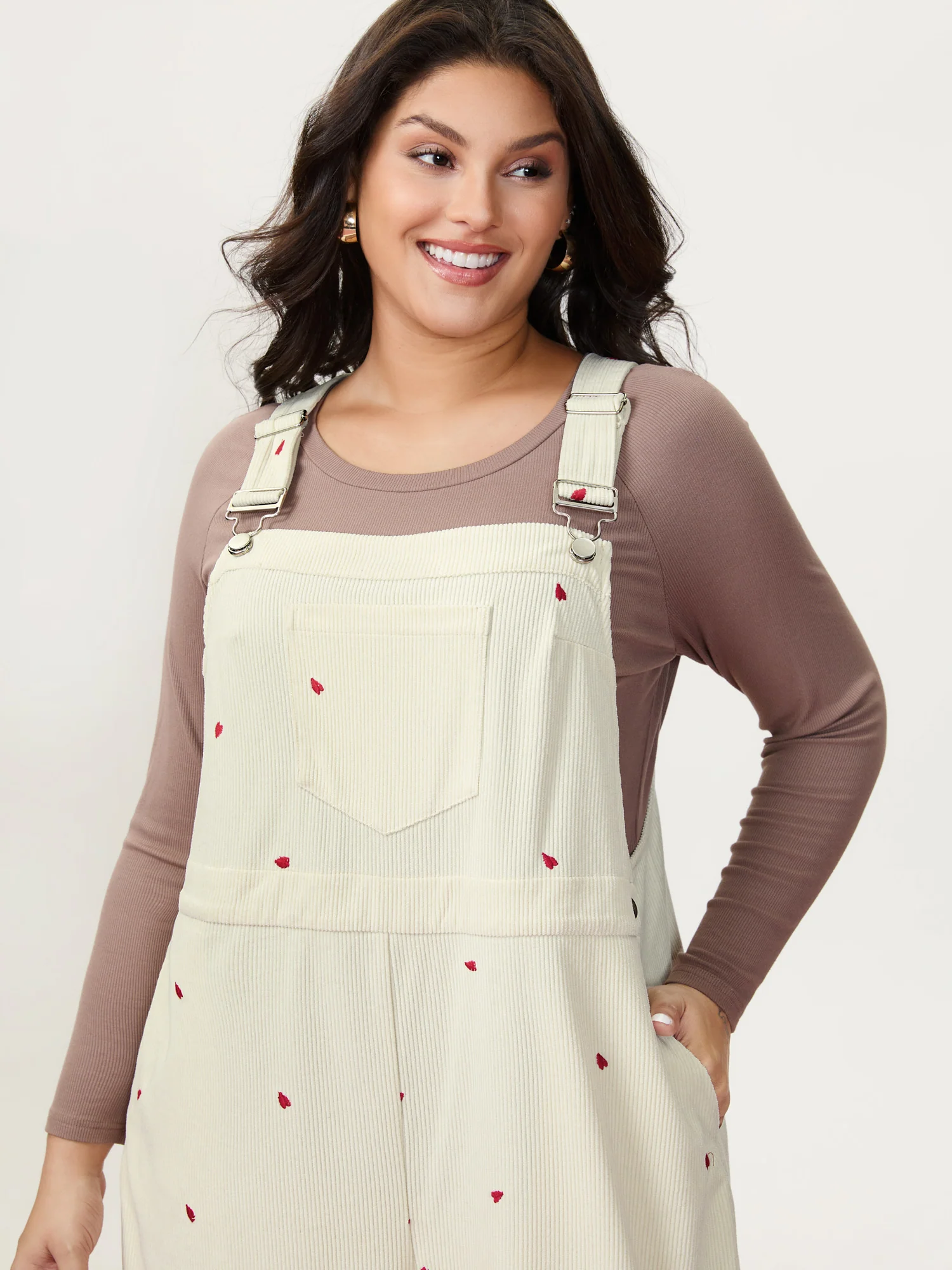 Tiny Heart Embroidery Overall Straps Jumpsuit - Image 3