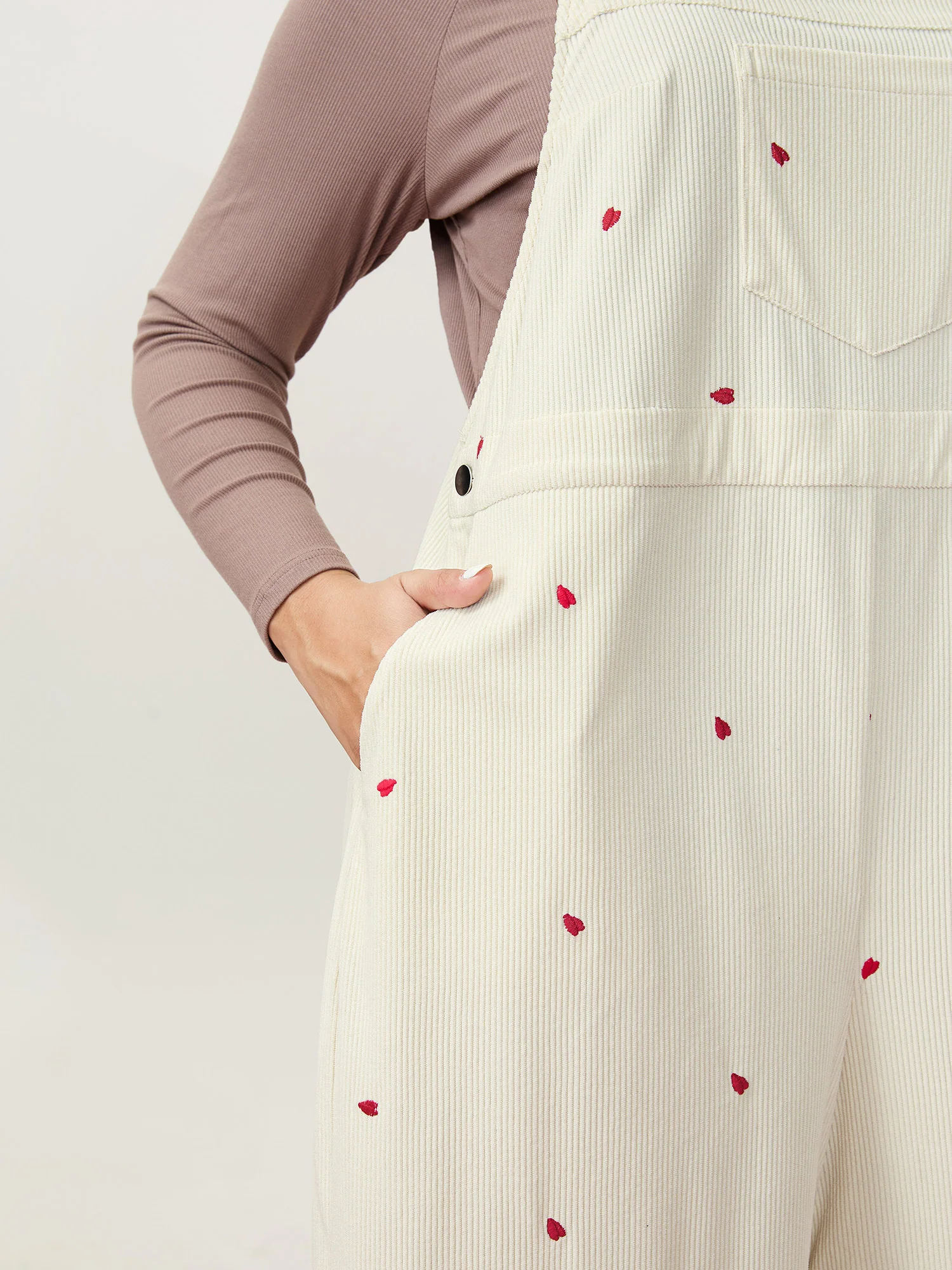 Tiny Heart Embroidery Overall Straps Jumpsuit - Image 4