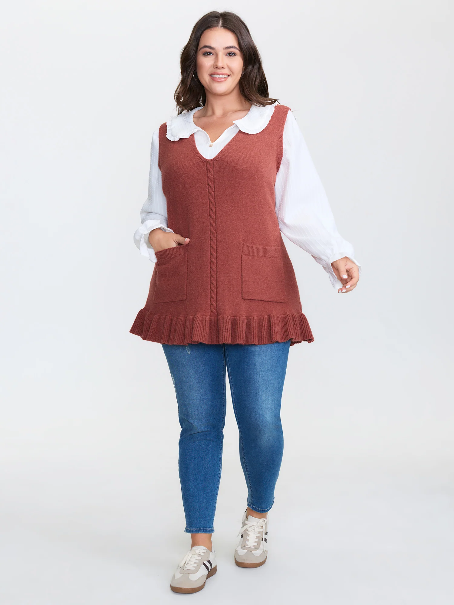 Tissue Textured Ruffled Sleeveless Pullover - Image 3