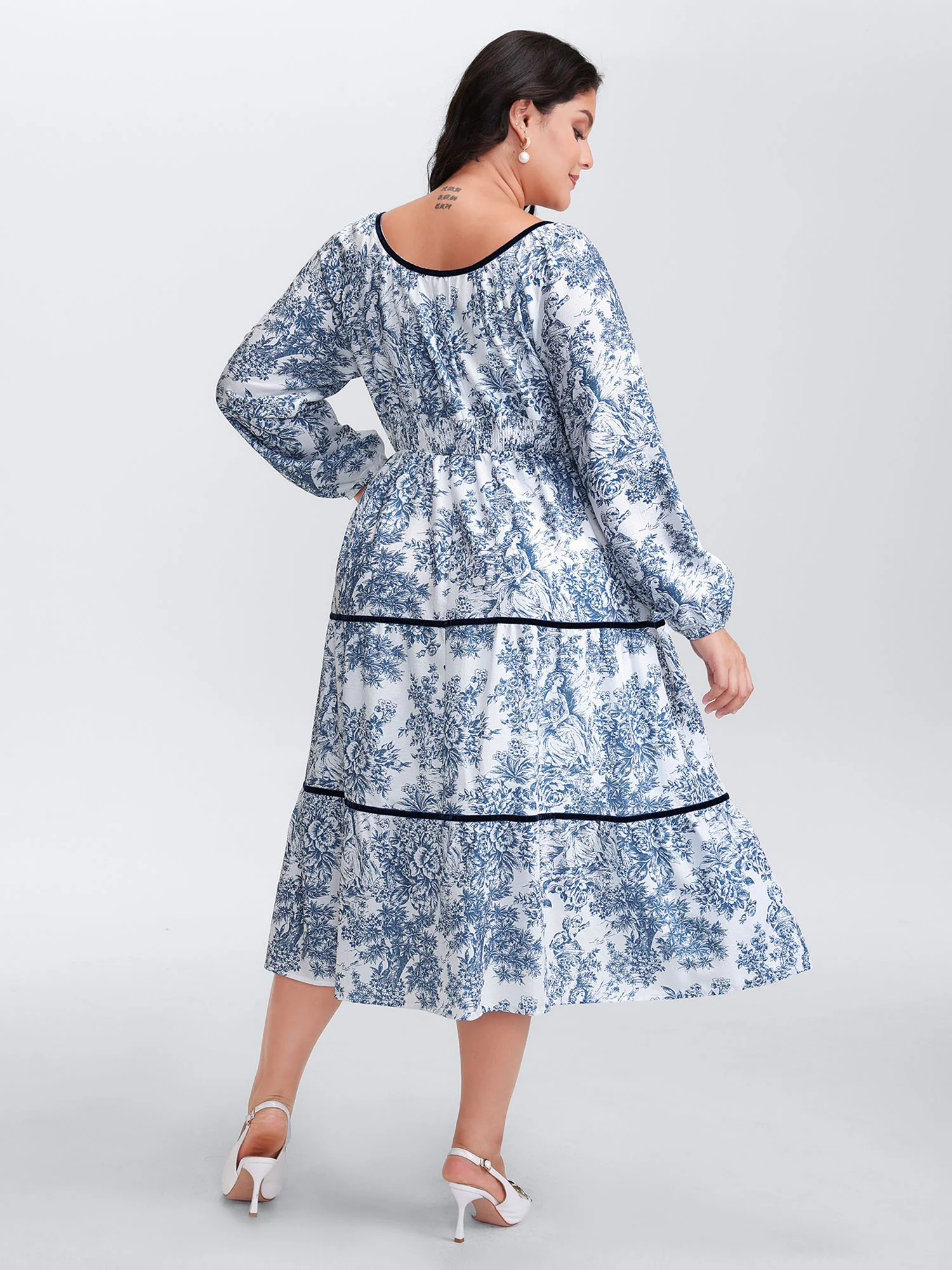 Toile de Jouy Neck-Tie Midi Dress - Image 4