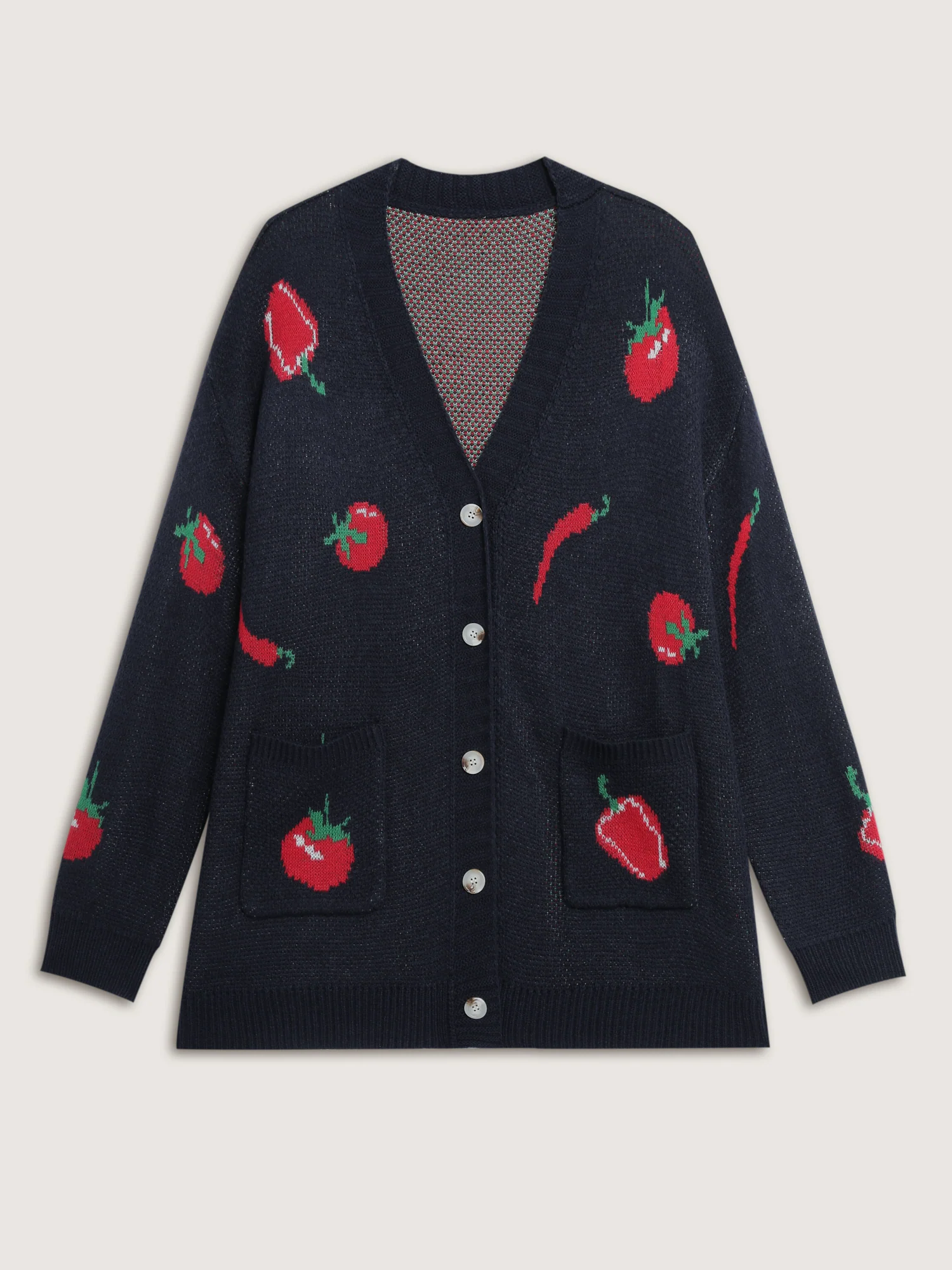 Tomato Chili Print Button Knit Cardigan - Image 9