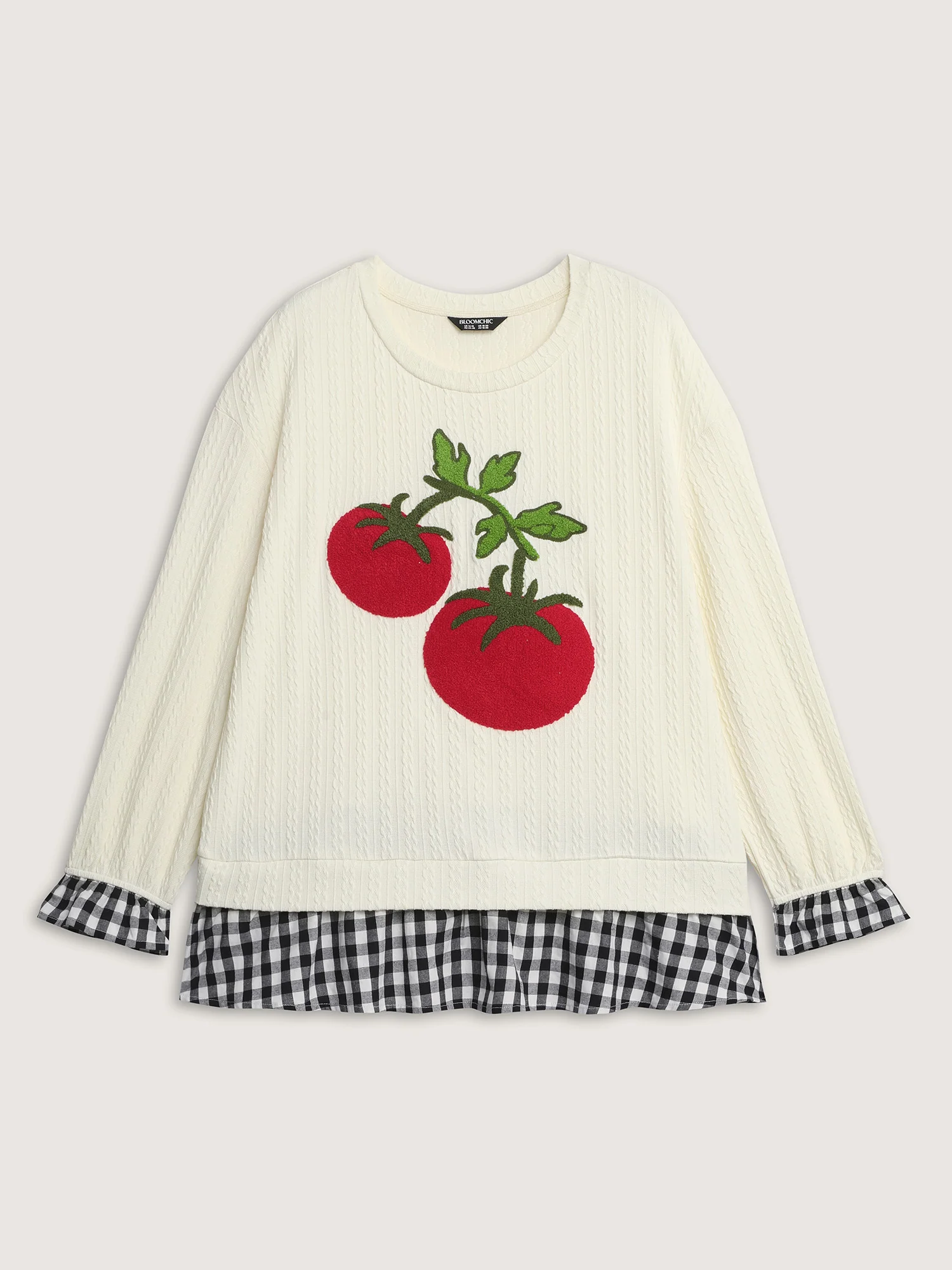 Tomato Embroidery Textured Contrast Sweatshirt - Image 8