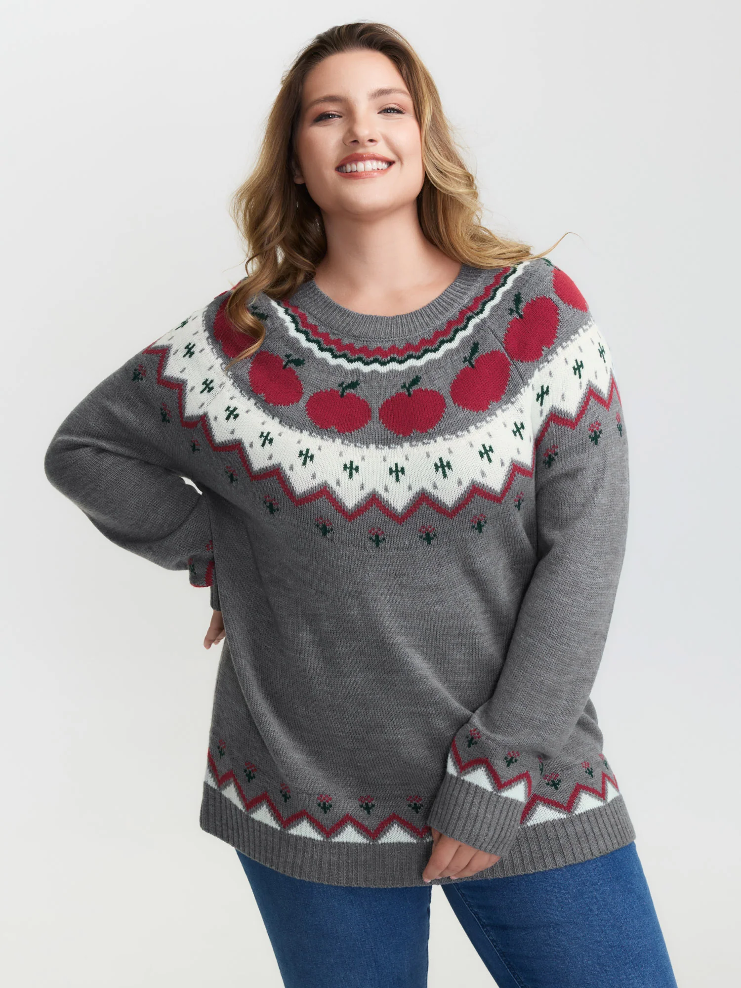 Tomato Pattern Color Contrast Knit Cardigan - Image 2