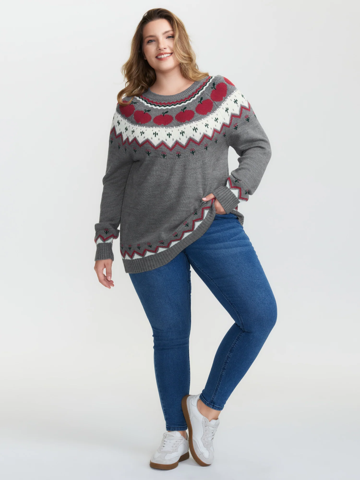 Tomato Pattern Color Contrast Knit Cardigan - Image 3