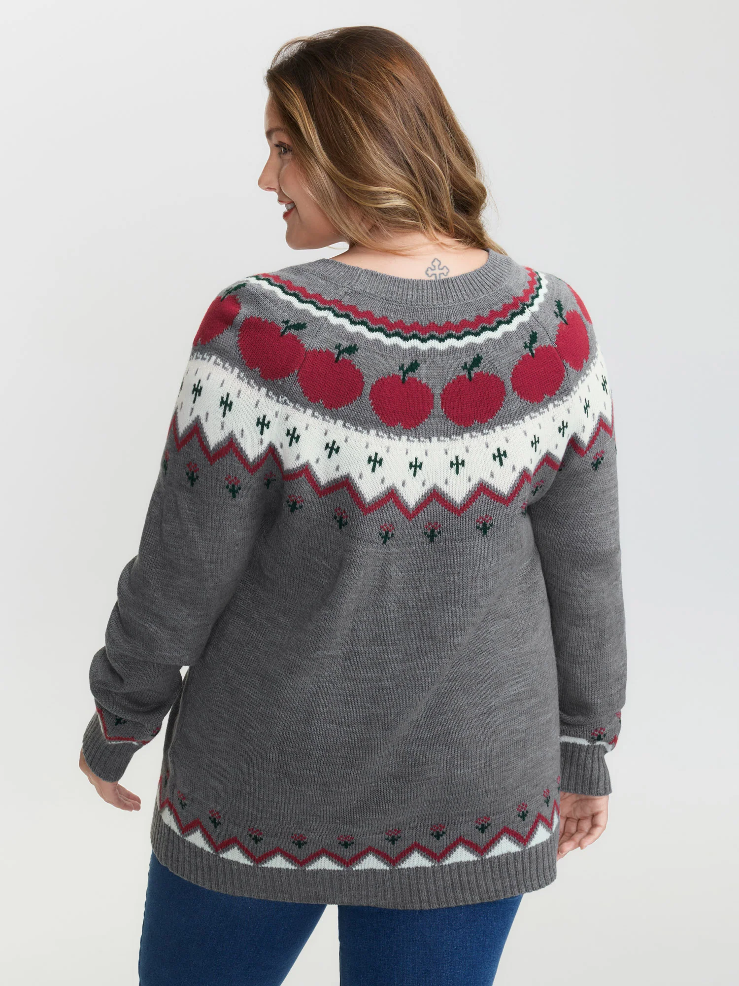 Tomato Pattern Color Contrast Knit Cardigan - Image 4