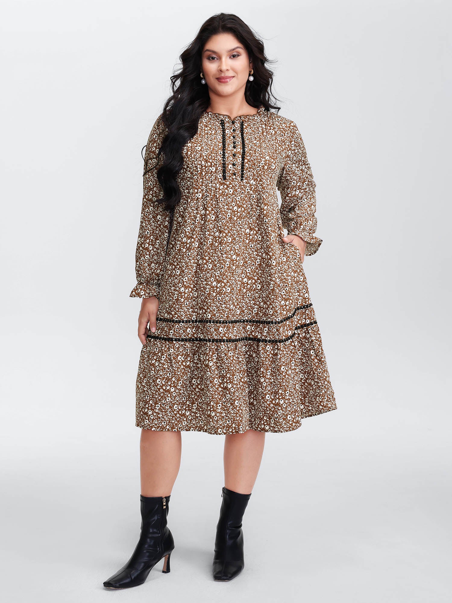 Toothpick Pleat Contrast Placket Midi Dress - Image 3