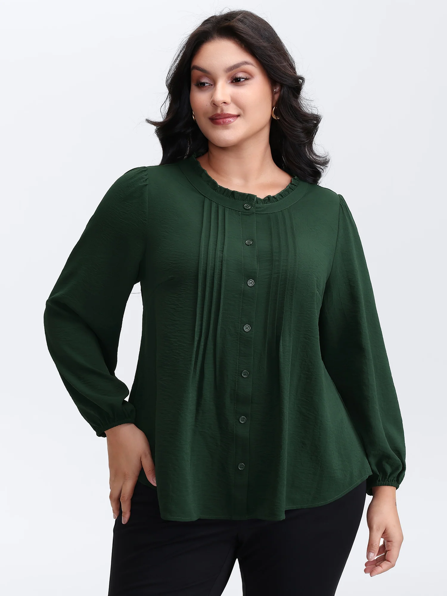 Toothpick Pleat Flowy Solid Blouse - Image 2