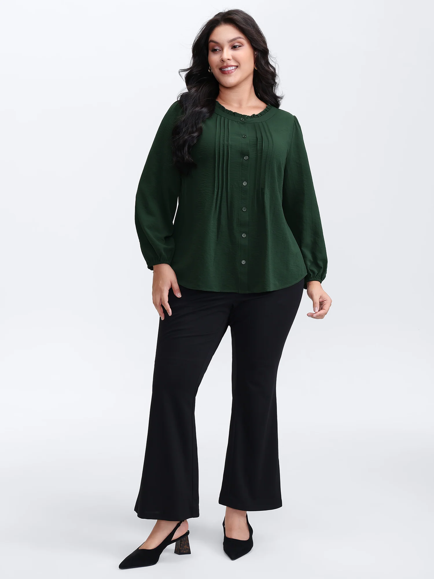 Toothpick Pleat Flowy Solid Blouse - Image 3