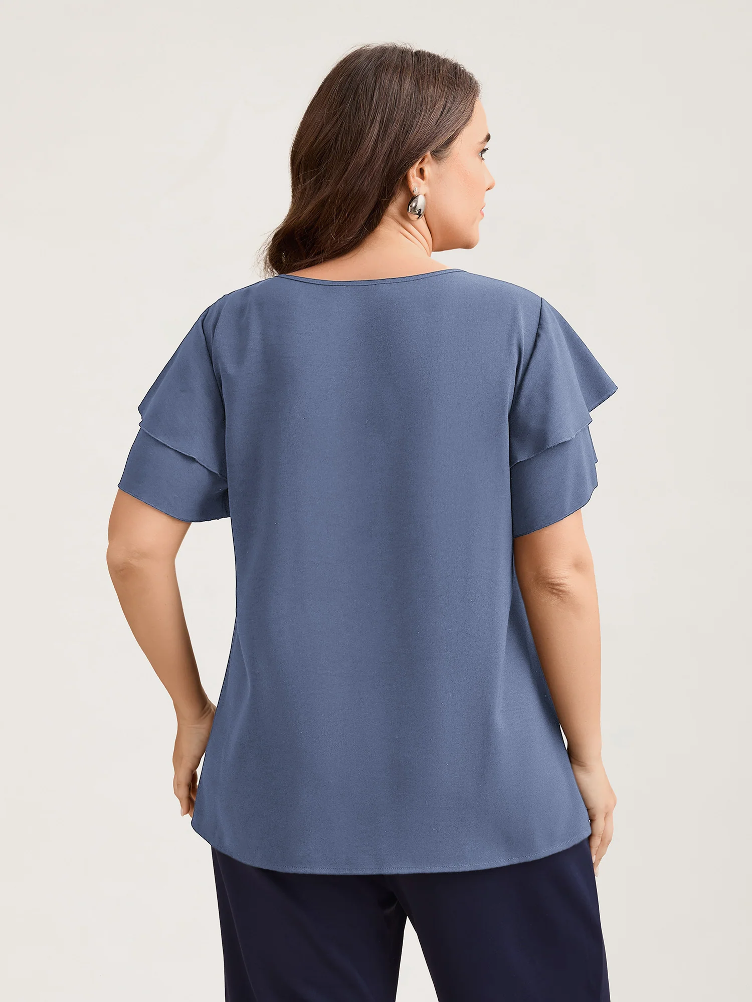 Toothpick Pleat Layered Flutter Sleeve Blouse - Image 11