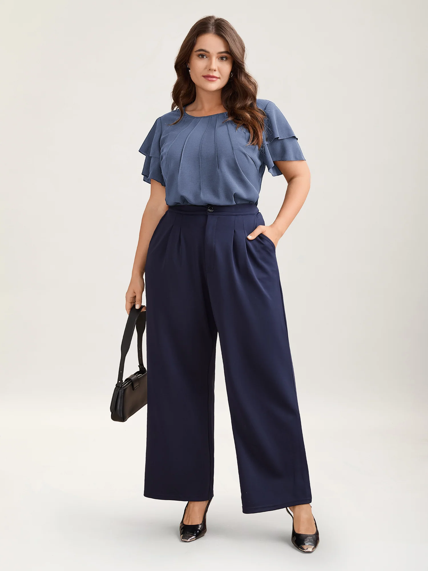 Toothpick Pleat Layered Flutter Sleeve Blouse - Image 12