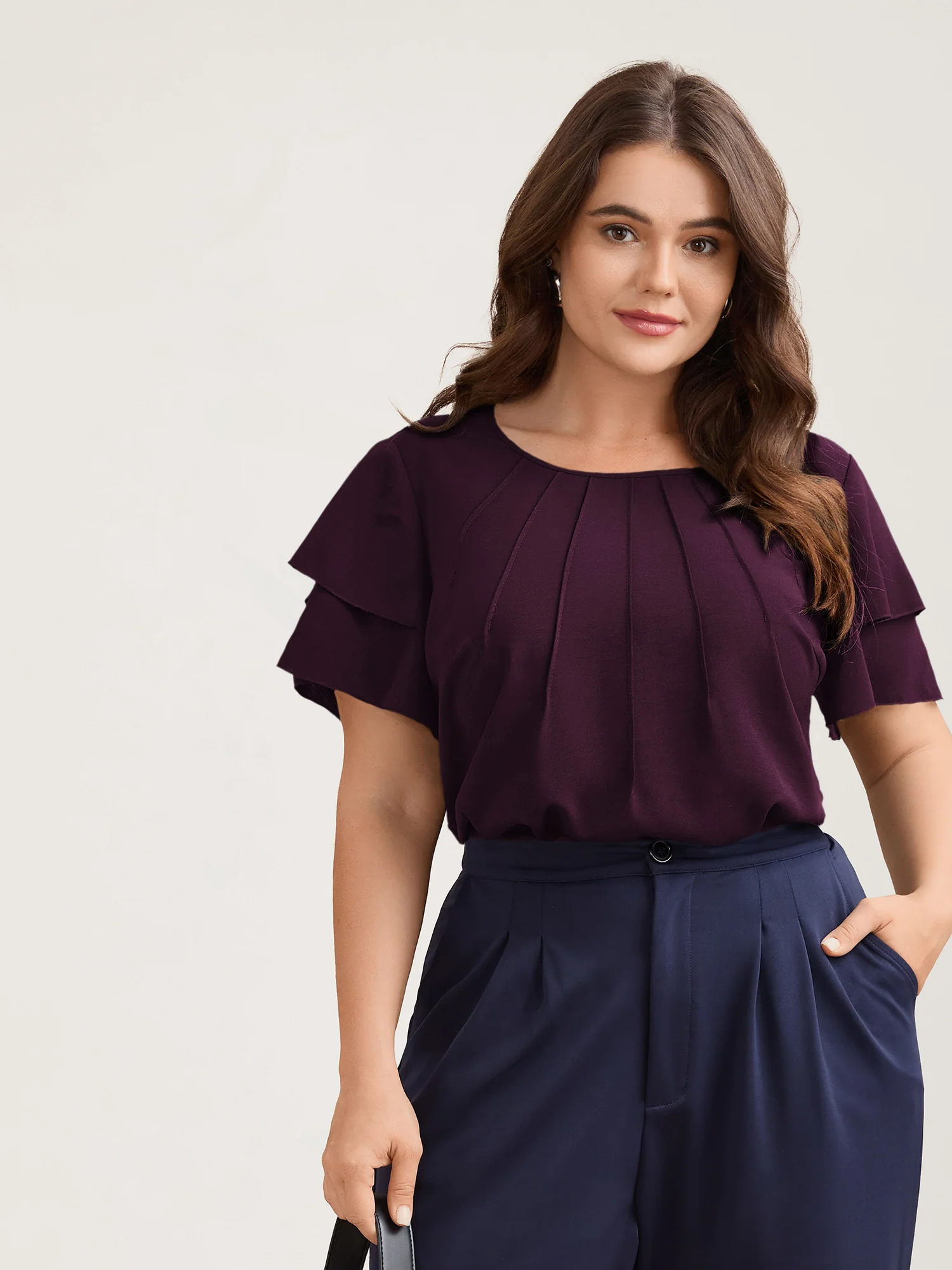 Toothpick Pleat Layered Flutter Sleeve Blouse - Image 14