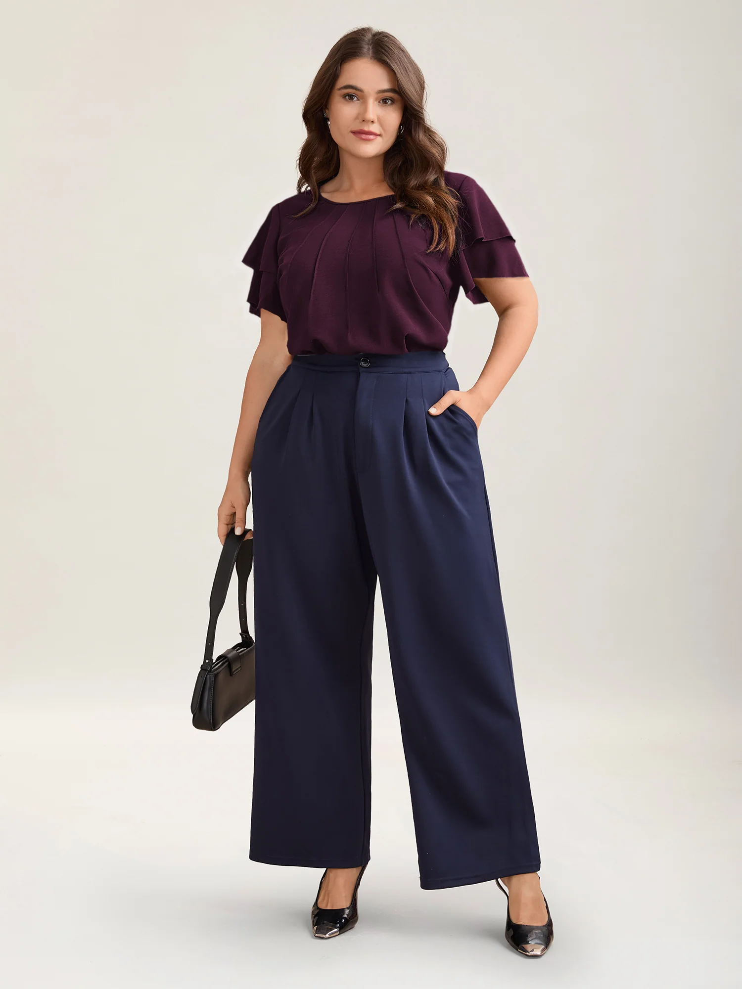 Toothpick Pleat Layered Flutter Sleeve Blouse - Image 17