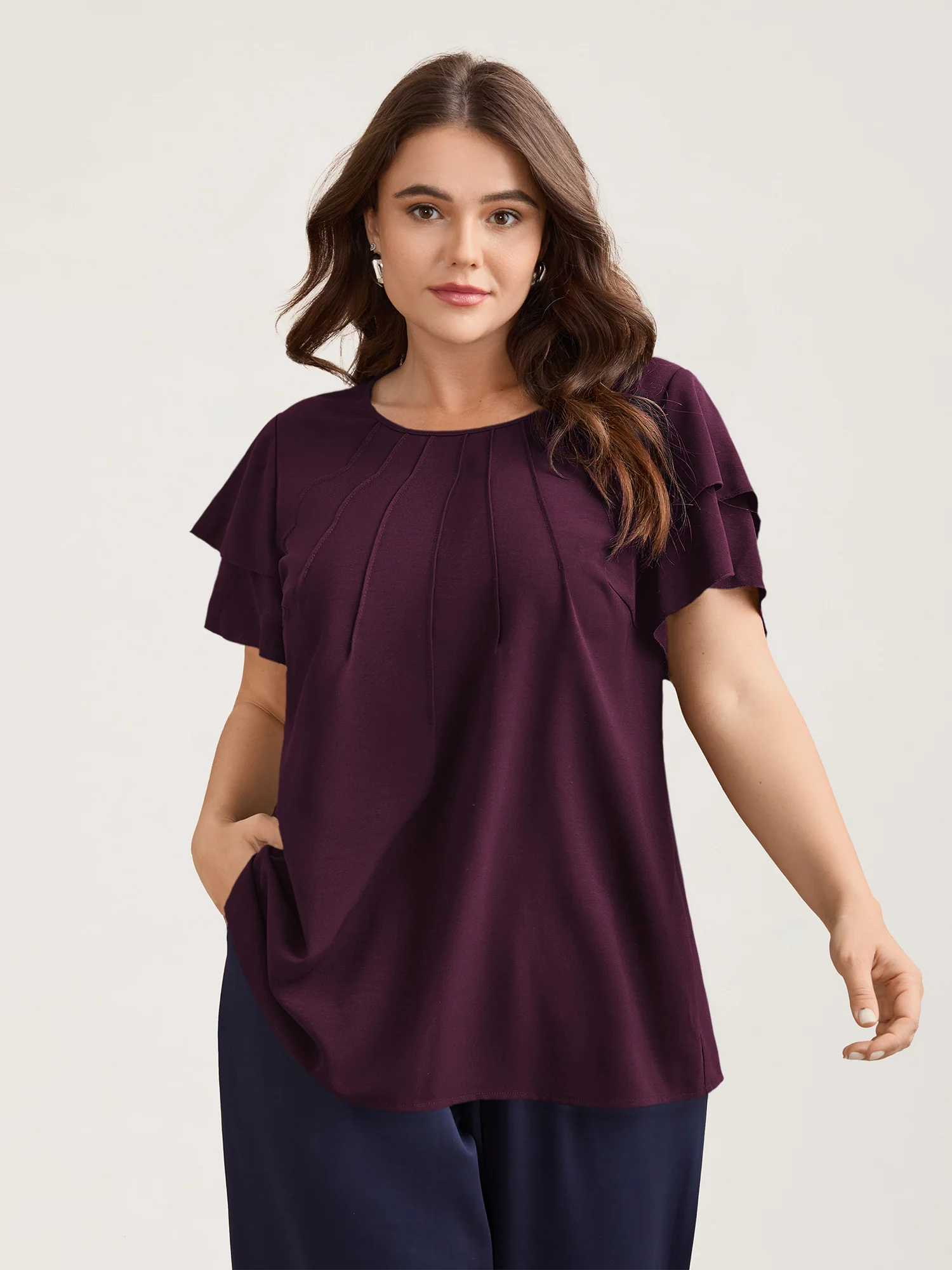 Toothpick Pleat Layered Flutter Sleeve Blouse - Image 18