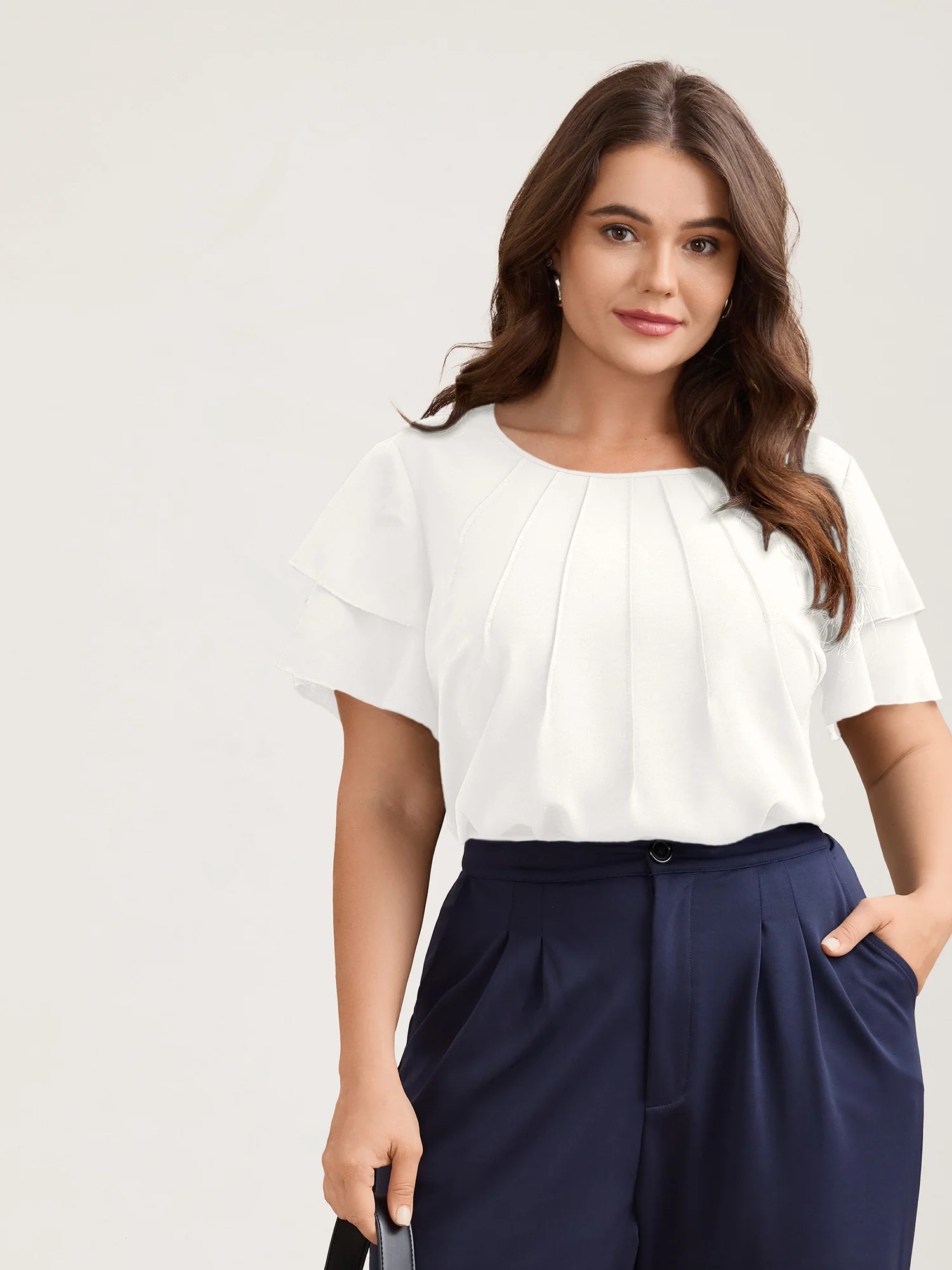 Toothpick Pleat Layered Flutter Sleeve Blouse - Image 19