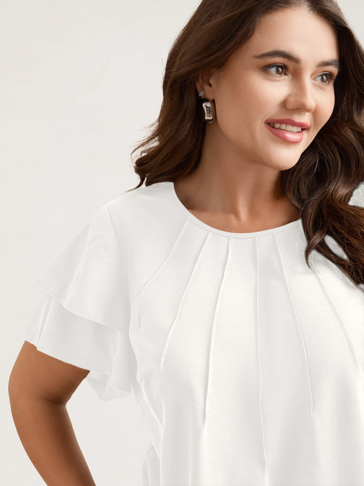 Toothpick Pleat Layered Flutter Sleeve Blouse - Image 20