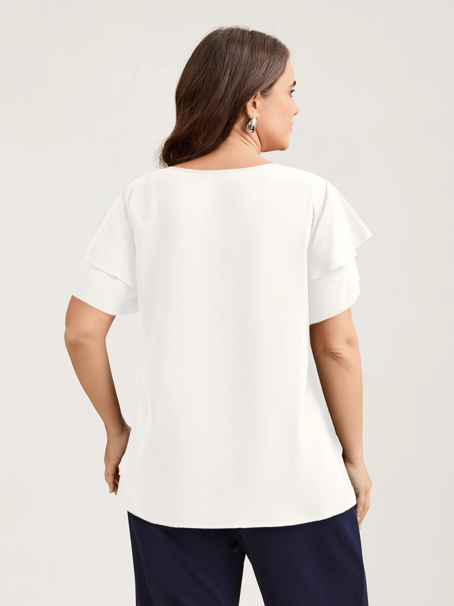Toothpick Pleat Layered Flutter Sleeve Blouse - Image 21