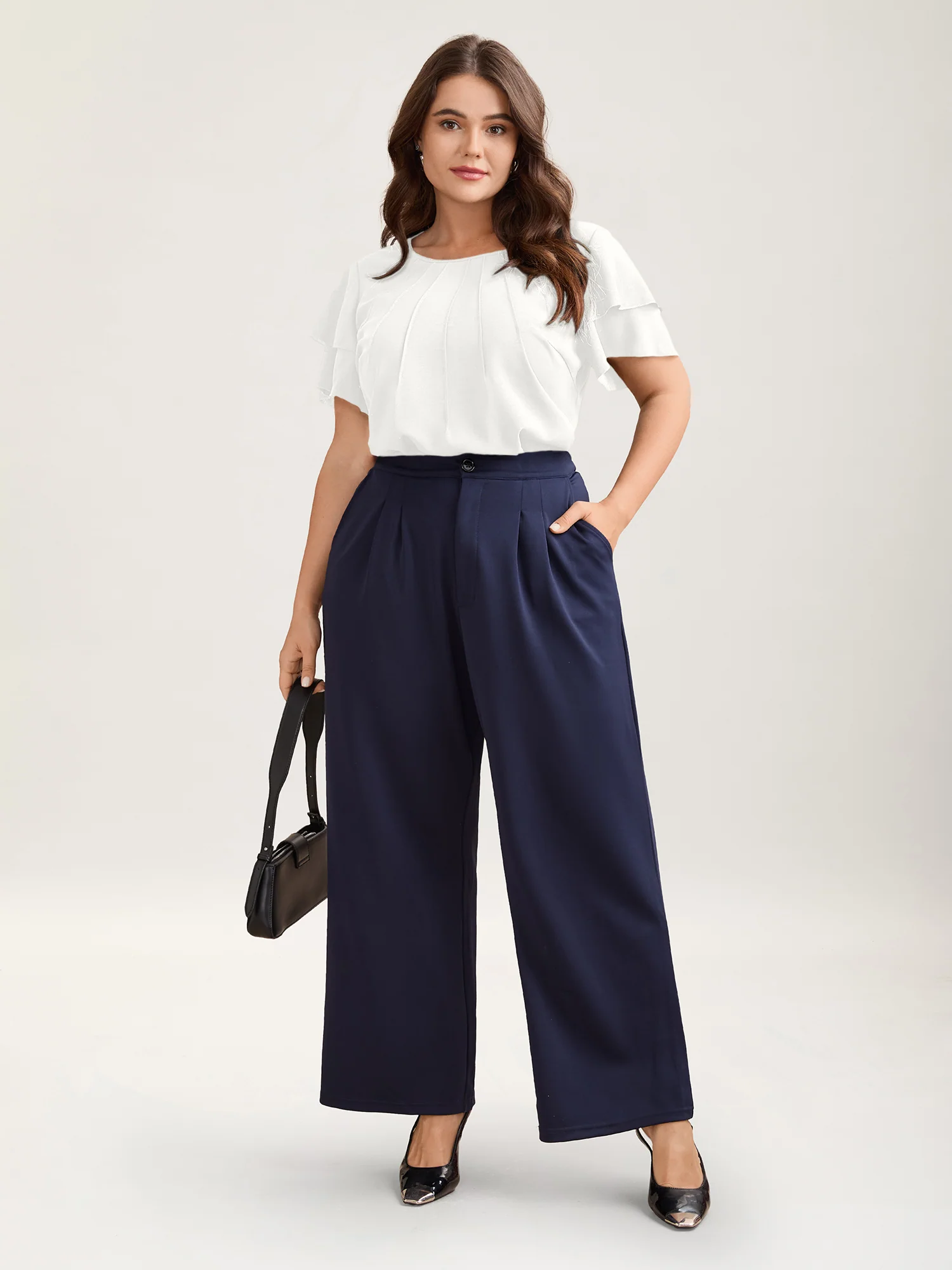 Toothpick Pleat Layered Flutter Sleeve Blouse - Image 22