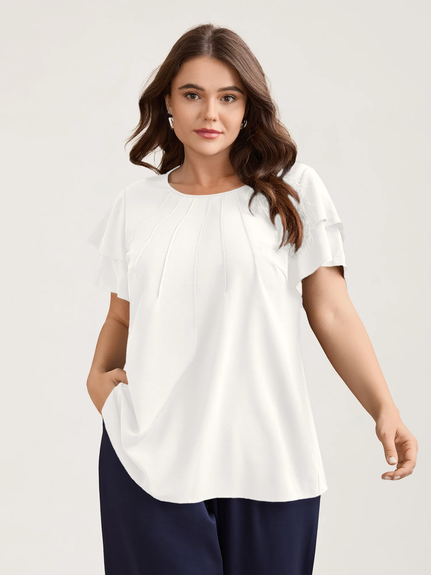 Toothpick Pleat Layered Flutter Sleeve Blouse - Image 23