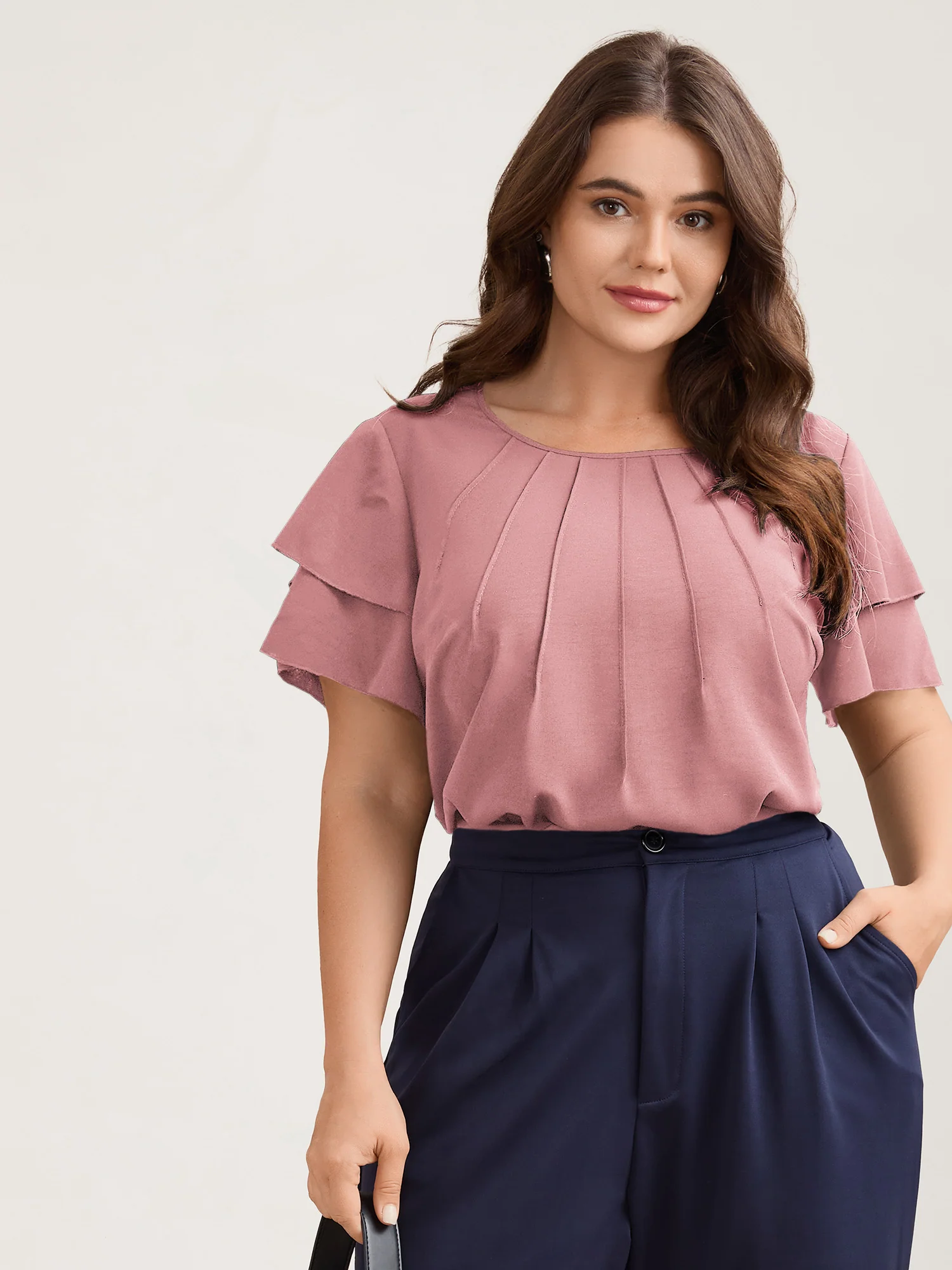 Toothpick Pleat Layered Flutter Sleeve Blouse - Image 24