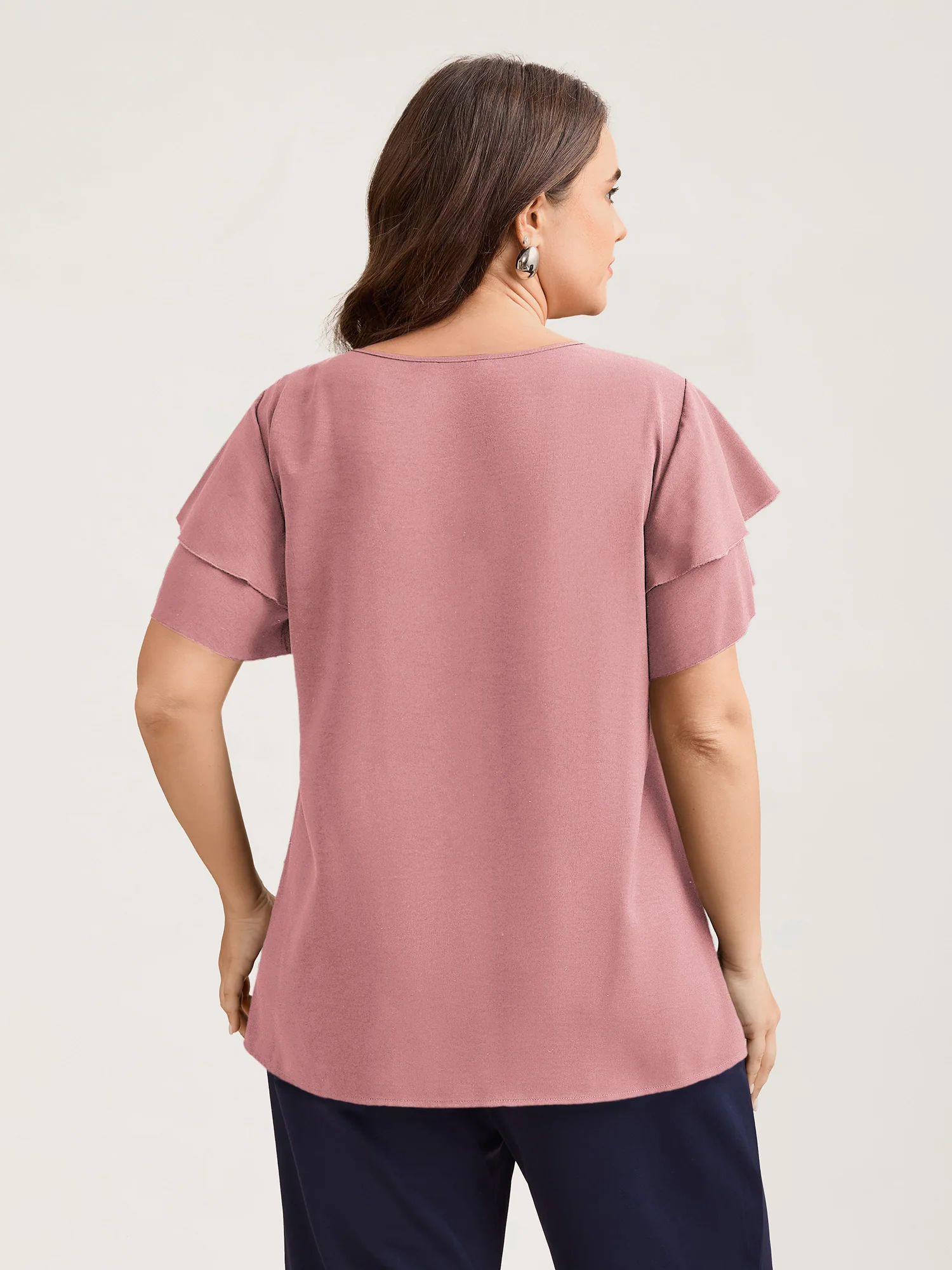 Toothpick Pleat Layered Flutter Sleeve Blouse - Image 26