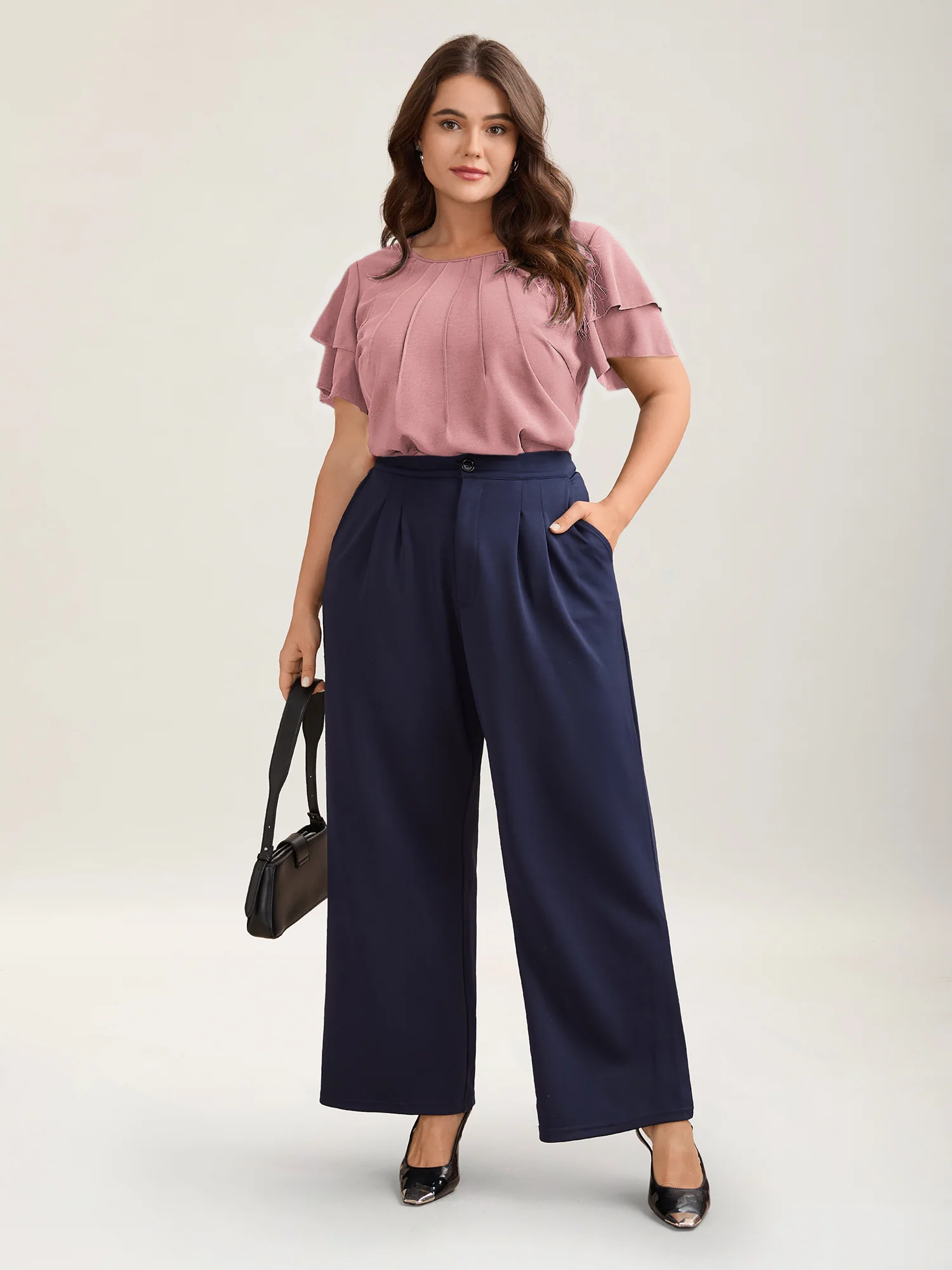 Toothpick Pleat Layered Flutter Sleeve Blouse - Image 27