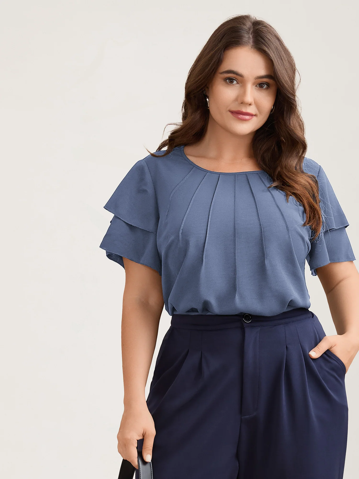 Toothpick Pleat Layered Flutter Sleeve Blouse - Image 9