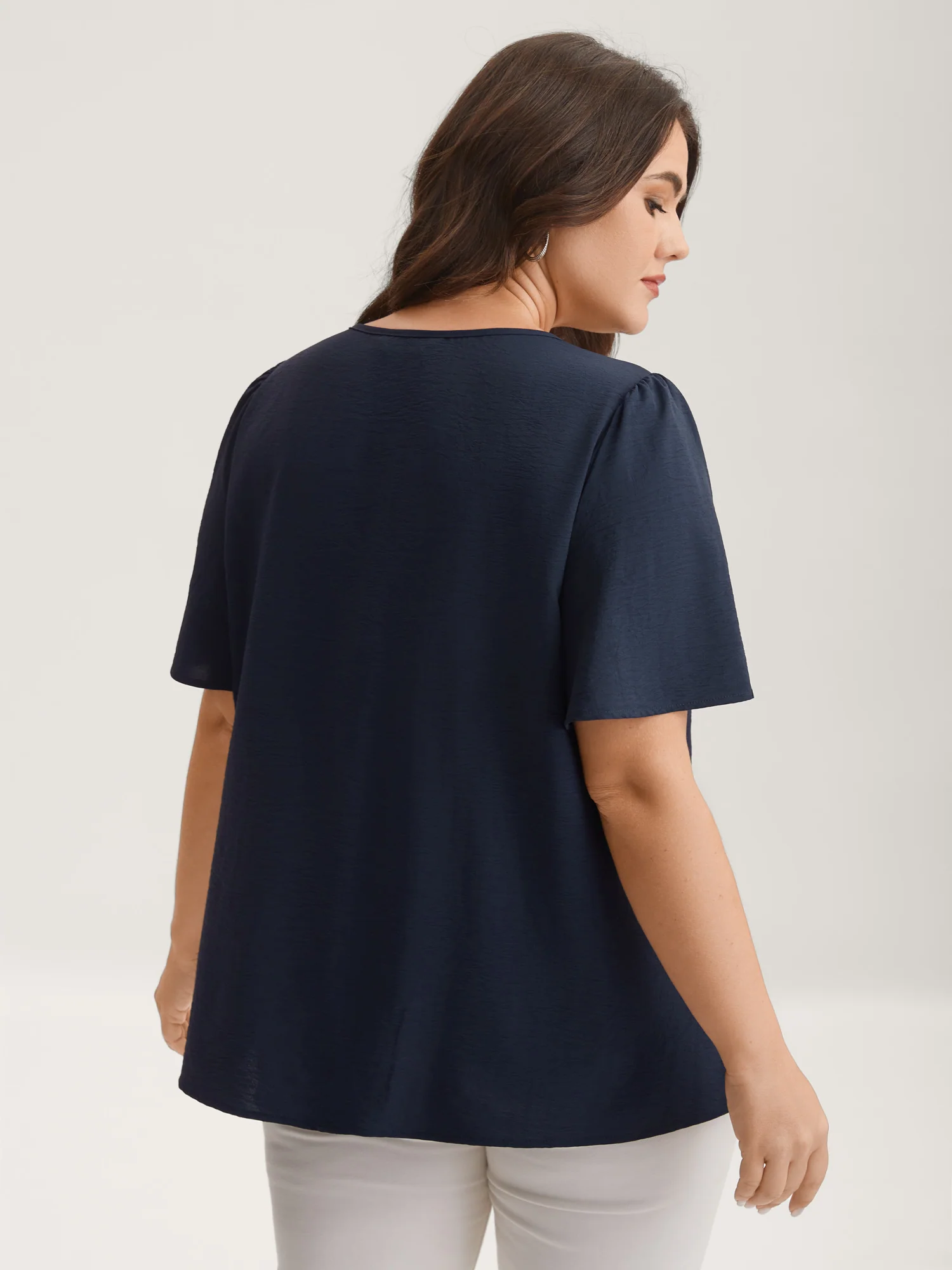 Toothpick Pleated Neck Tie Solid Blouse - Image 4