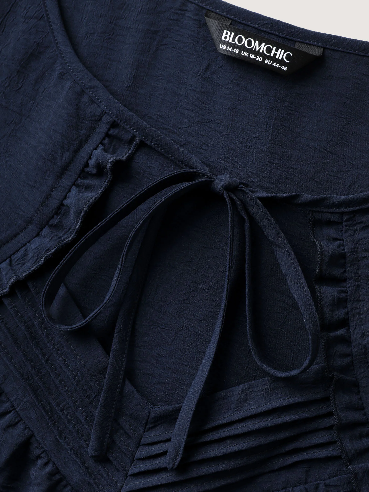 Toothpick Pleated Neck Tie Solid Blouse - Image 5
