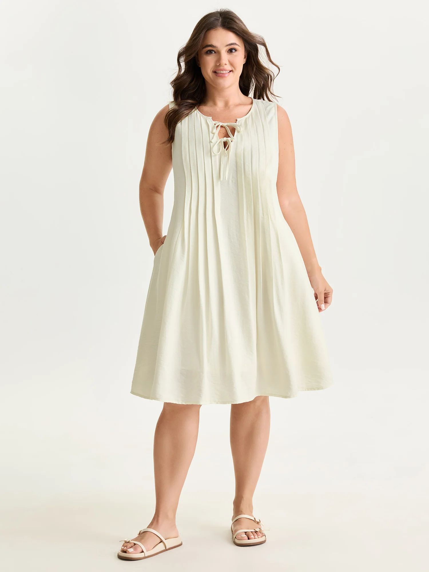 Toothpick Pleated Split Neckline Midi Dress - Image 3