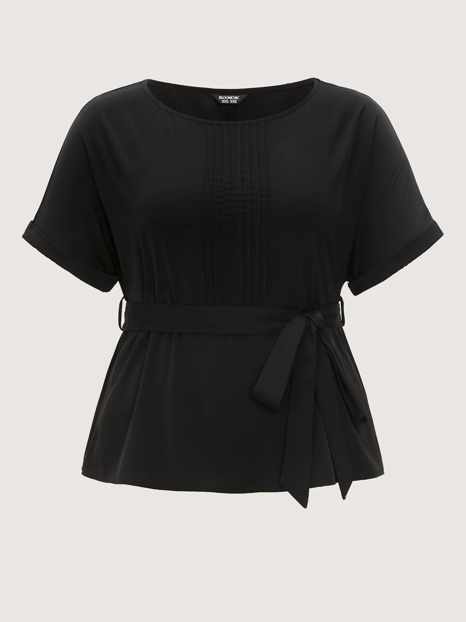 Toothpick Pleated Waist-Tie Plain Blouse - Image 7