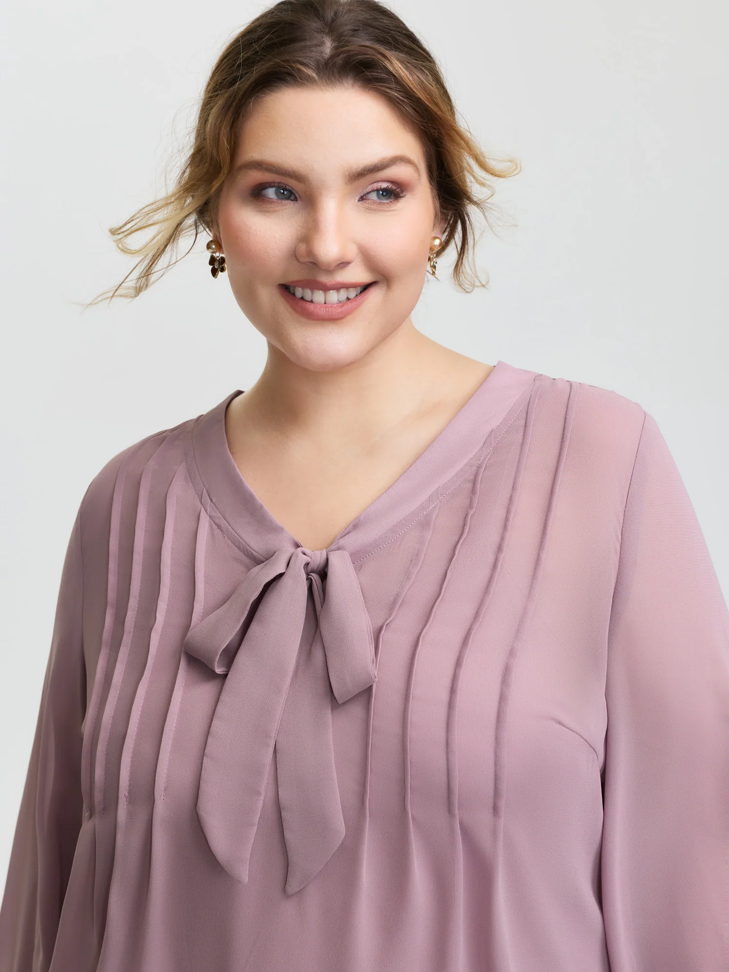 Toothpick Pleats Neck-Tie Sheer Blouse - Image 2