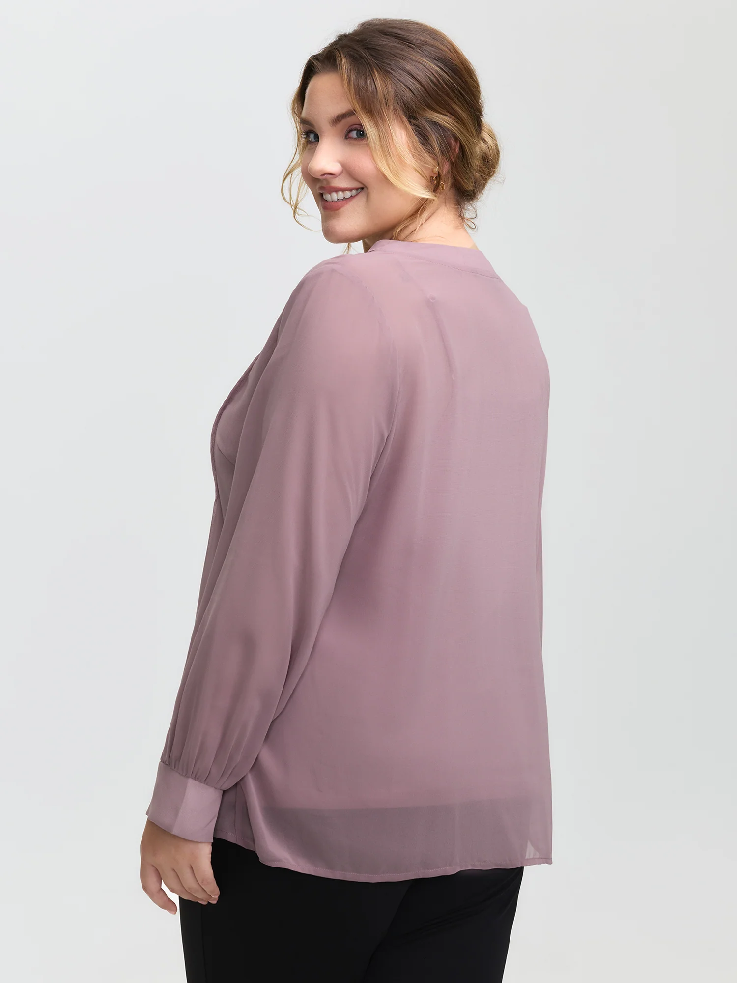 Toothpick Pleats Neck-Tie Sheer Blouse - Image 4