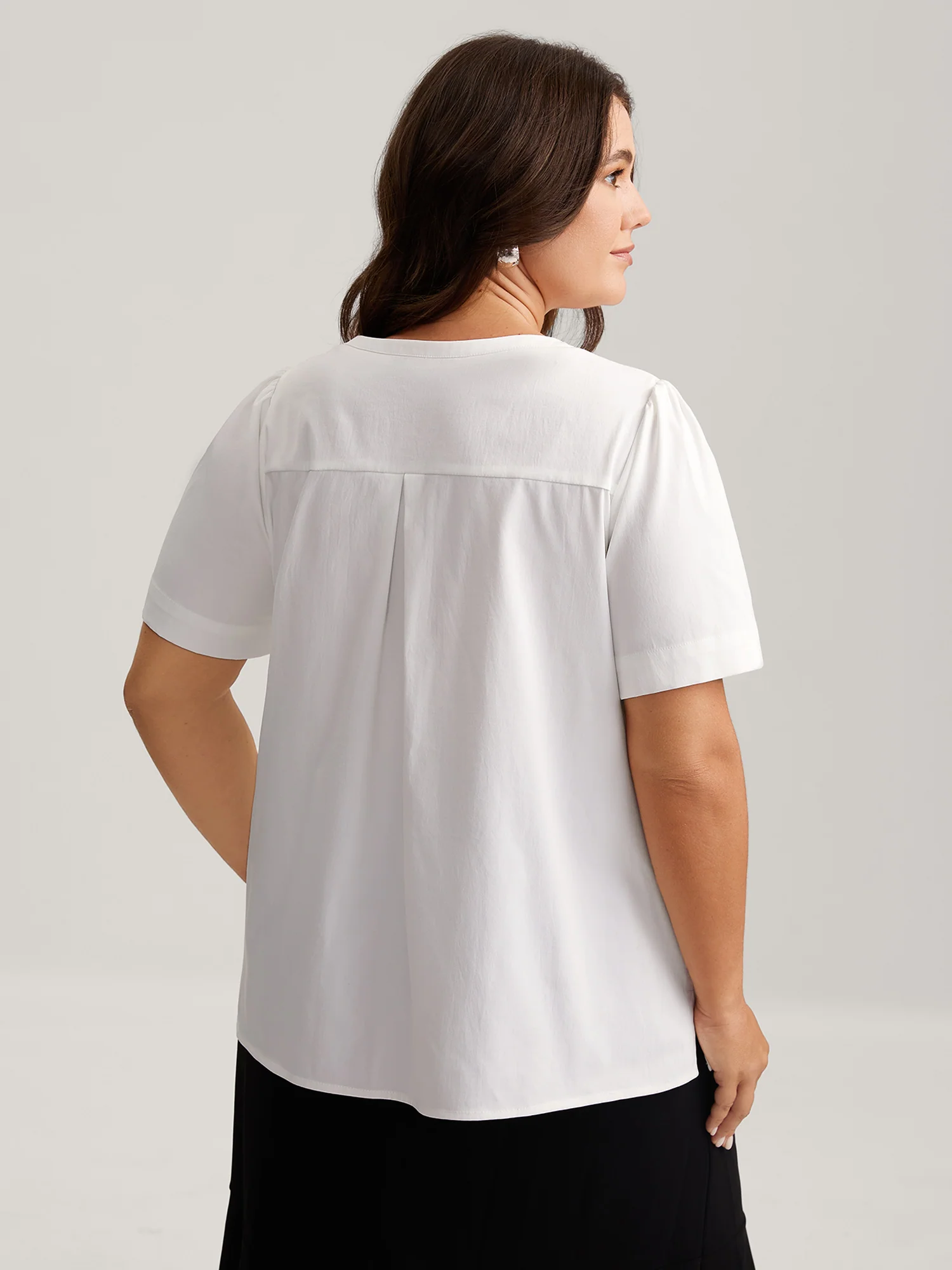 Toothpick Pleats Notched Collar Solid Blouse - Image 4