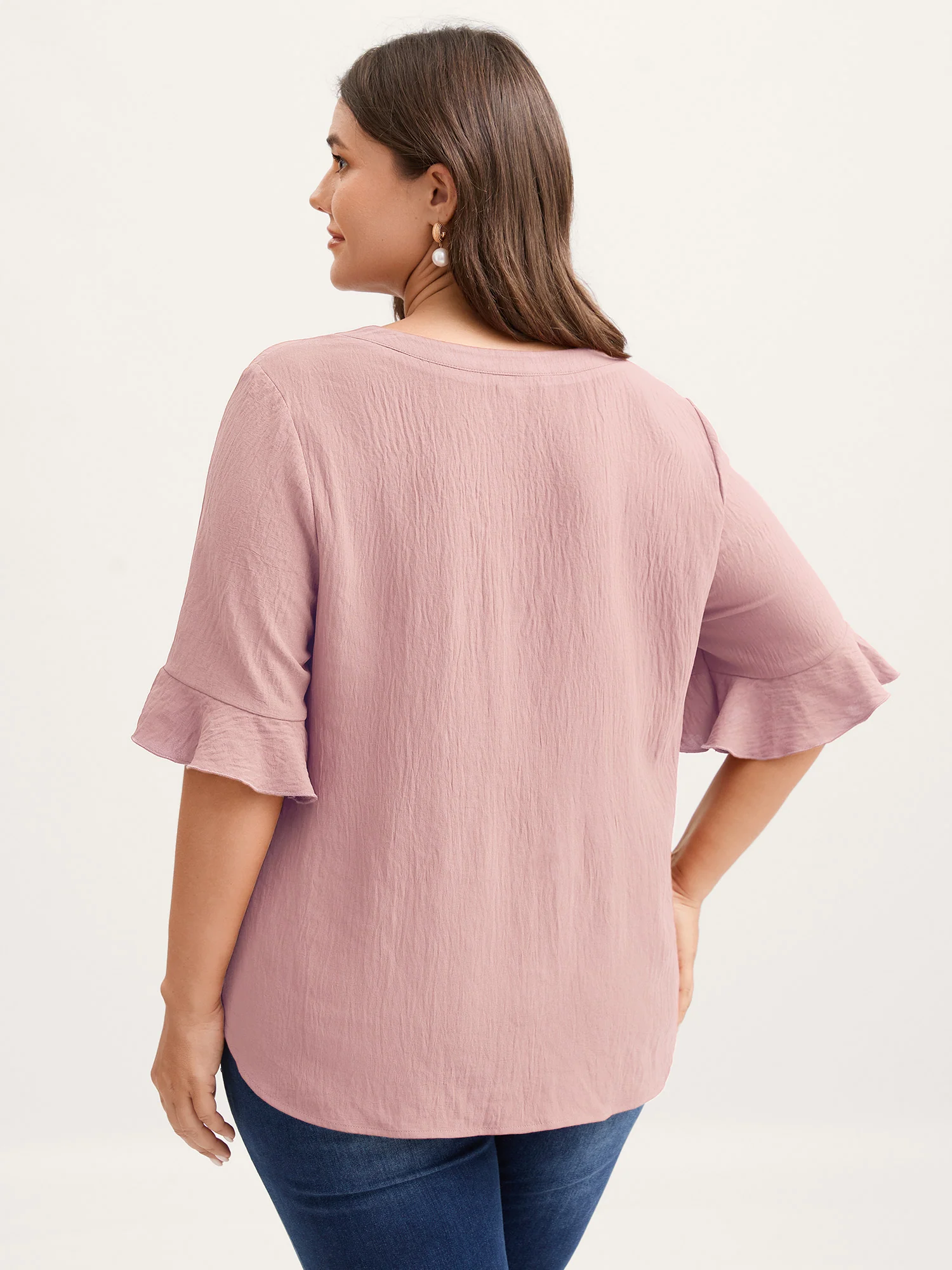 Toothpick Pleats Ruffled Sleeve Solid Blouse - Image 12