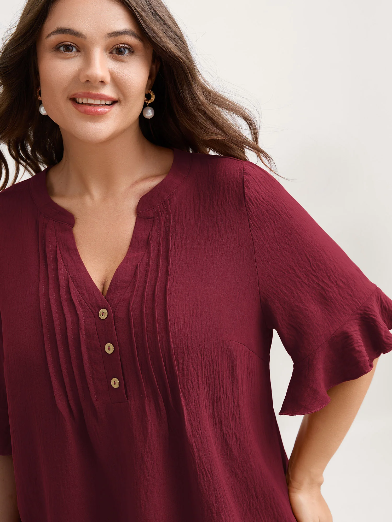 Toothpick Pleats Ruffled Sleeve Solid Blouse - Image 2