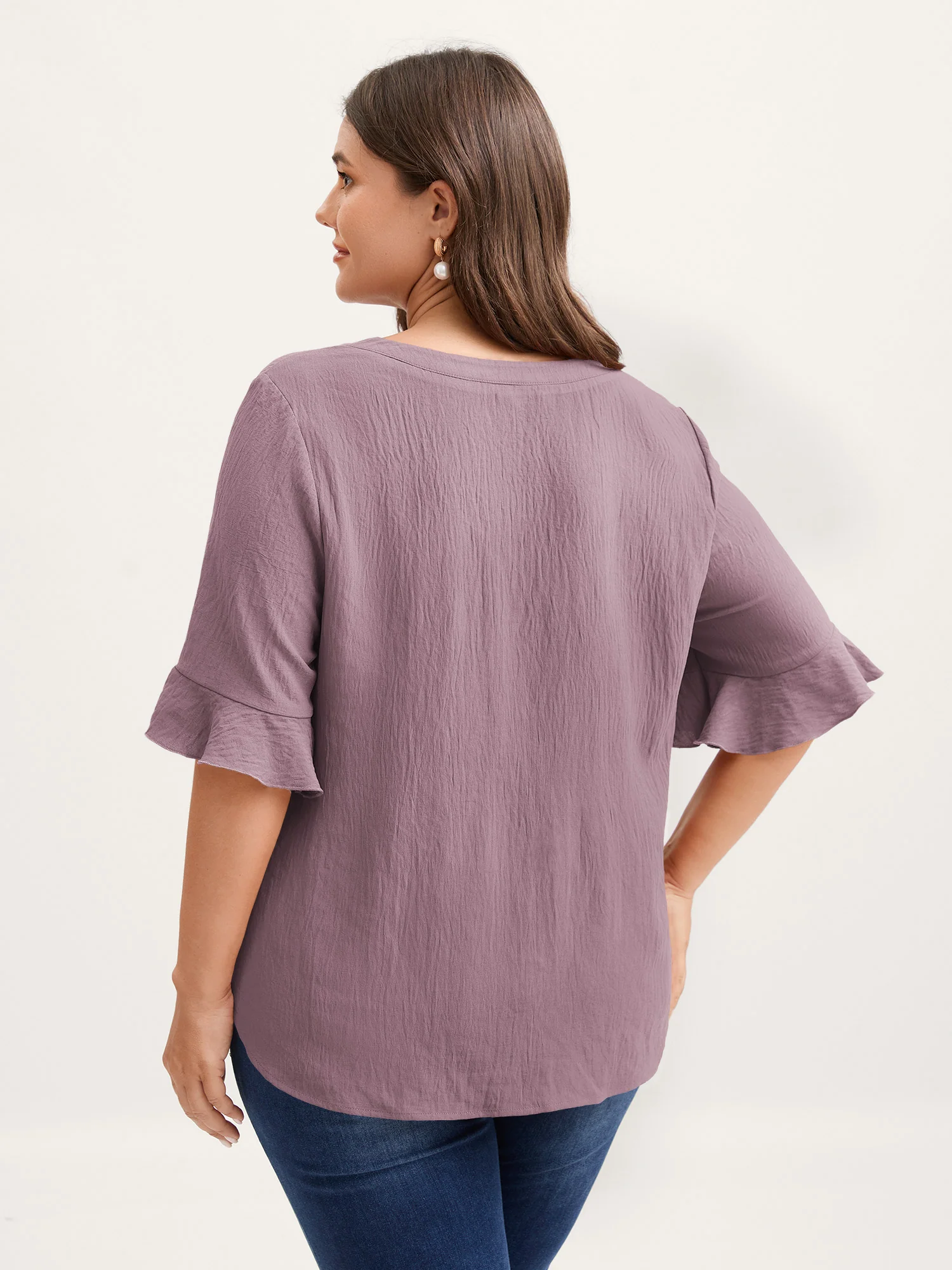 Toothpick Pleats Ruffled Sleeve Solid Blouse - Image 20