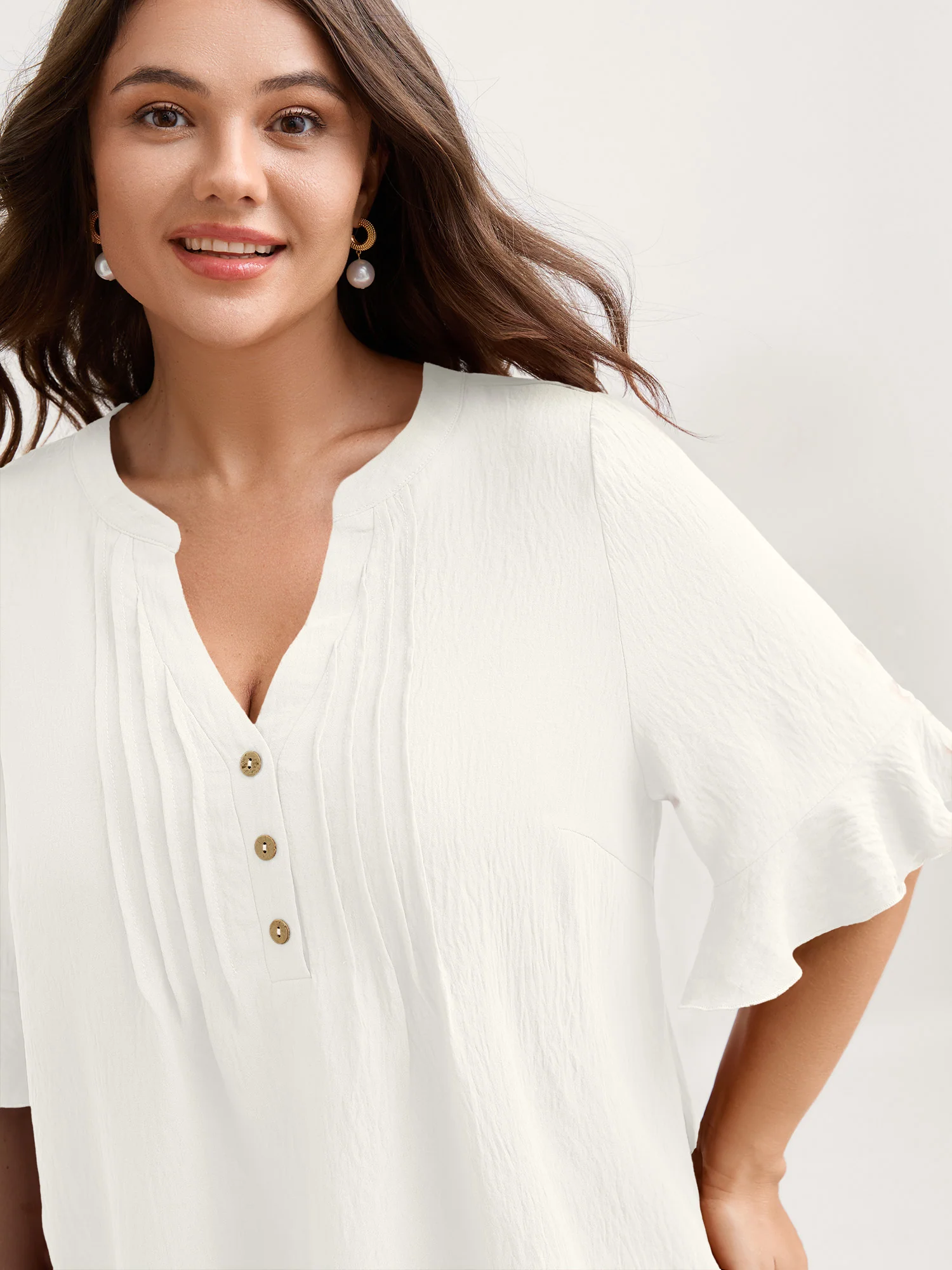 Toothpick Pleats Ruffled Sleeve Solid Blouse - Image 22