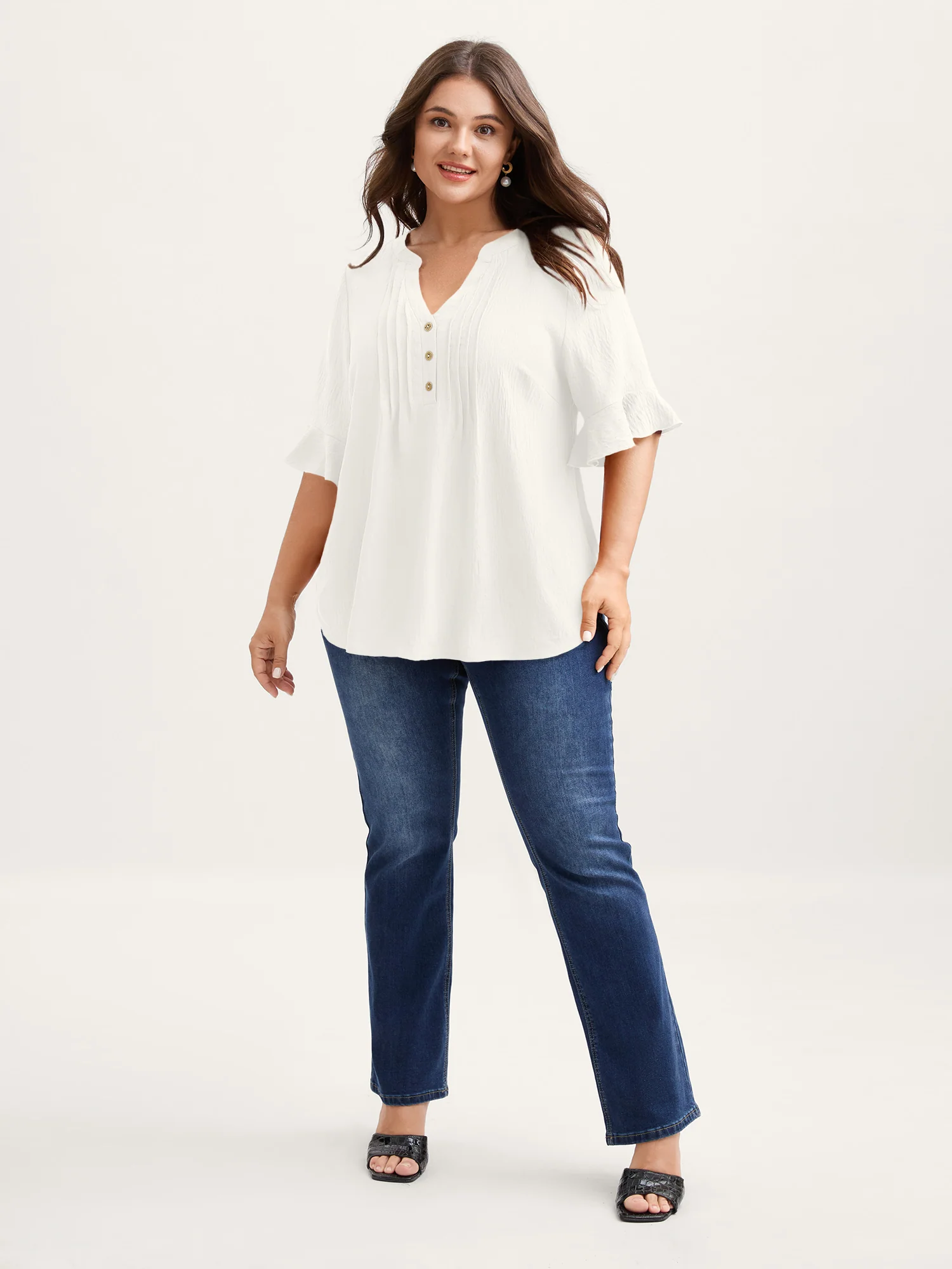 Toothpick Pleats Ruffled Sleeve Solid Blouse - Image 23