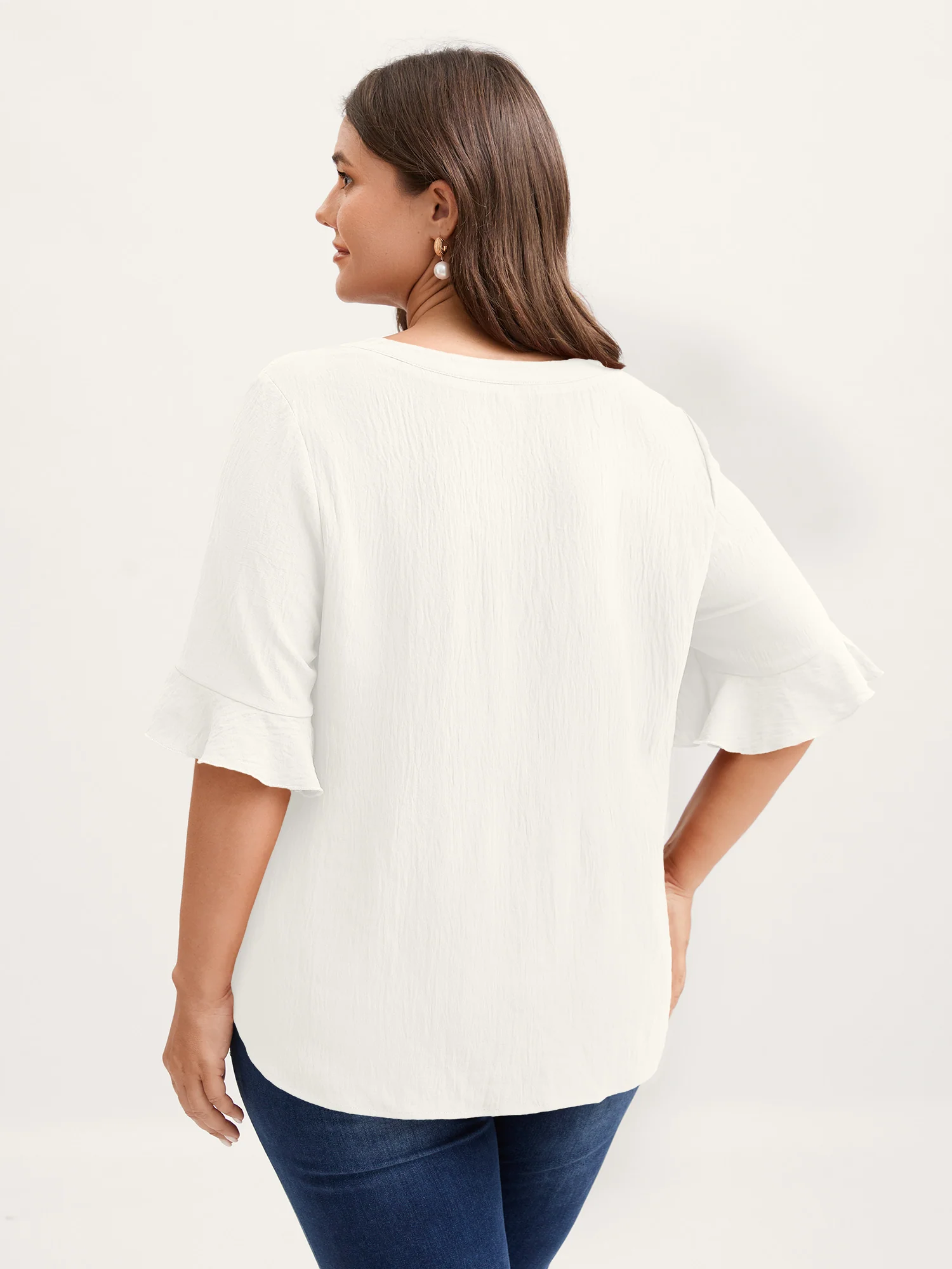 Toothpick Pleats Ruffled Sleeve Solid Blouse - Image 24