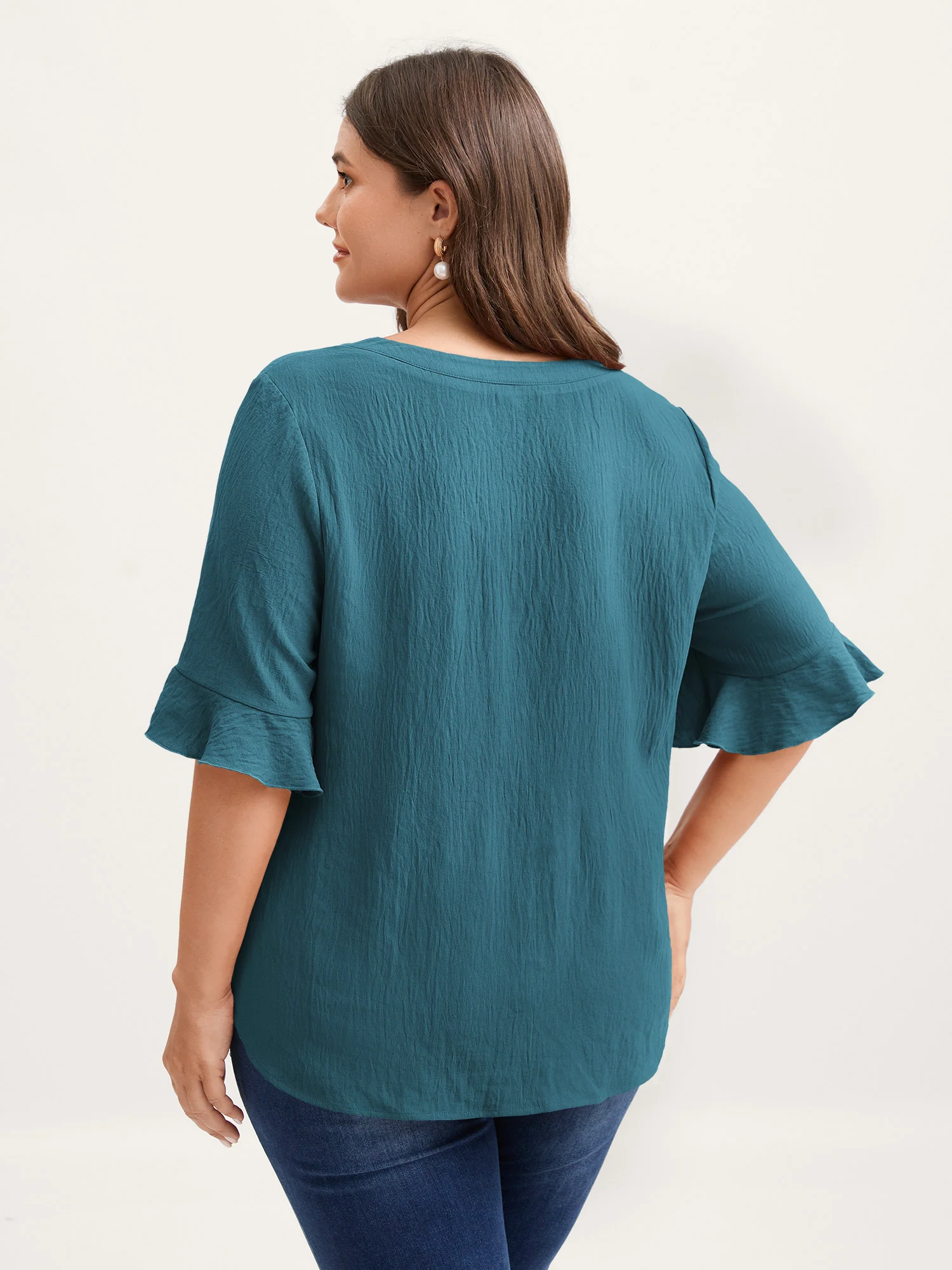 Toothpick Pleats Ruffled Sleeve Solid Blouse - Image 28