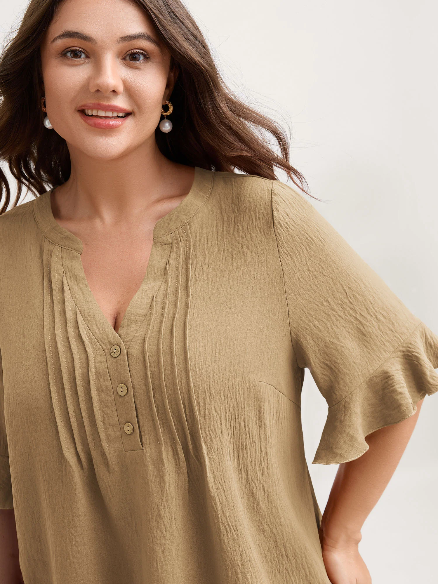 Toothpick Pleats Ruffled Sleeve Solid Blouse - Image 30